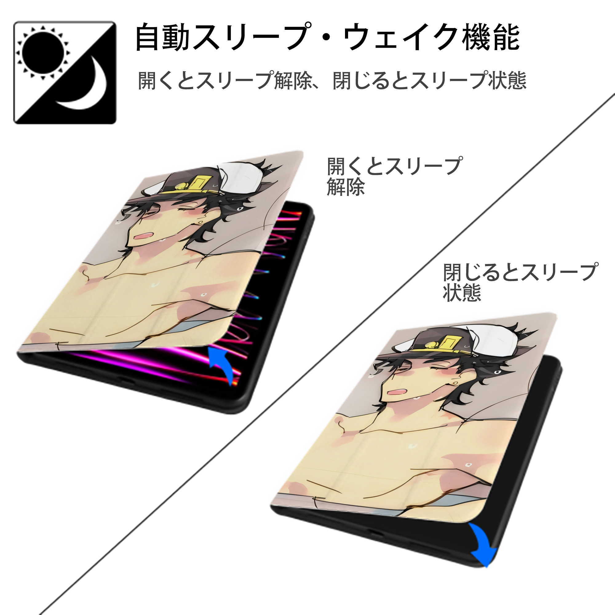 ジョジョの奇妙な冒険 JoJo's Bizarre Adventure IPad ケース ブック型 PUレザー TPU 耐衝撃 軽量 薄型 ペン収納なし 全面保護 IPad 各モデル対応