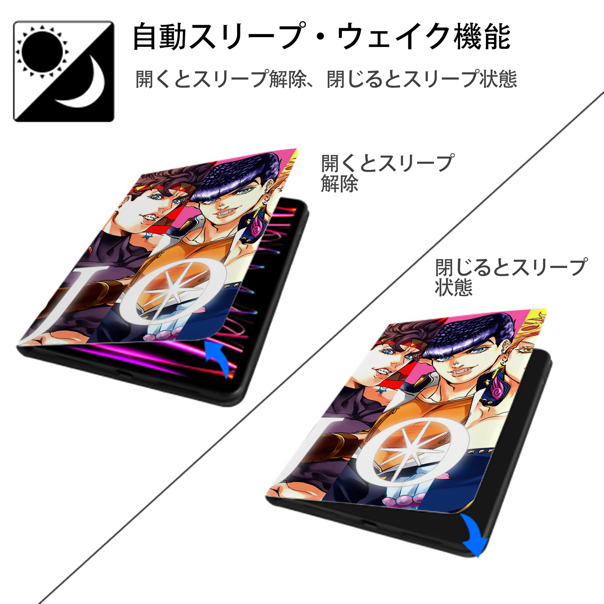 ジョジョの奇妙な冒険 JoJo's Bizarre Adventure IPad ケース ブック型 PUレザー TPU 耐衝撃 軽量 薄型 ペン収納なし 全面保護 IPad 各モデル対応