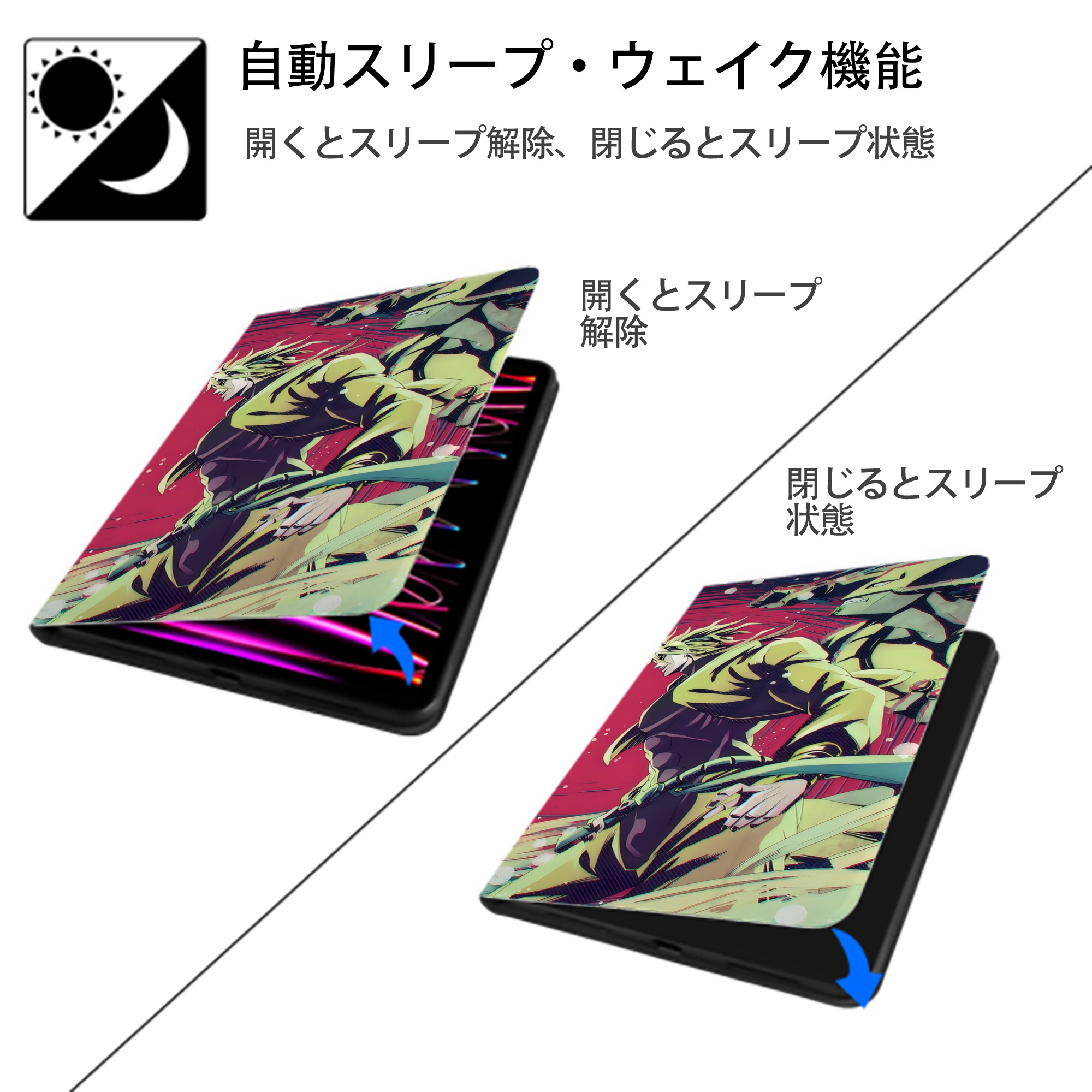 ジョジョの奇妙な冒険 JoJo's Bizarre Adventure IPad ケース ブック型 PUレザー TPU 耐衝撃 軽量 薄型 ペン収納なし 全面保護 IPad 各モデル対応
