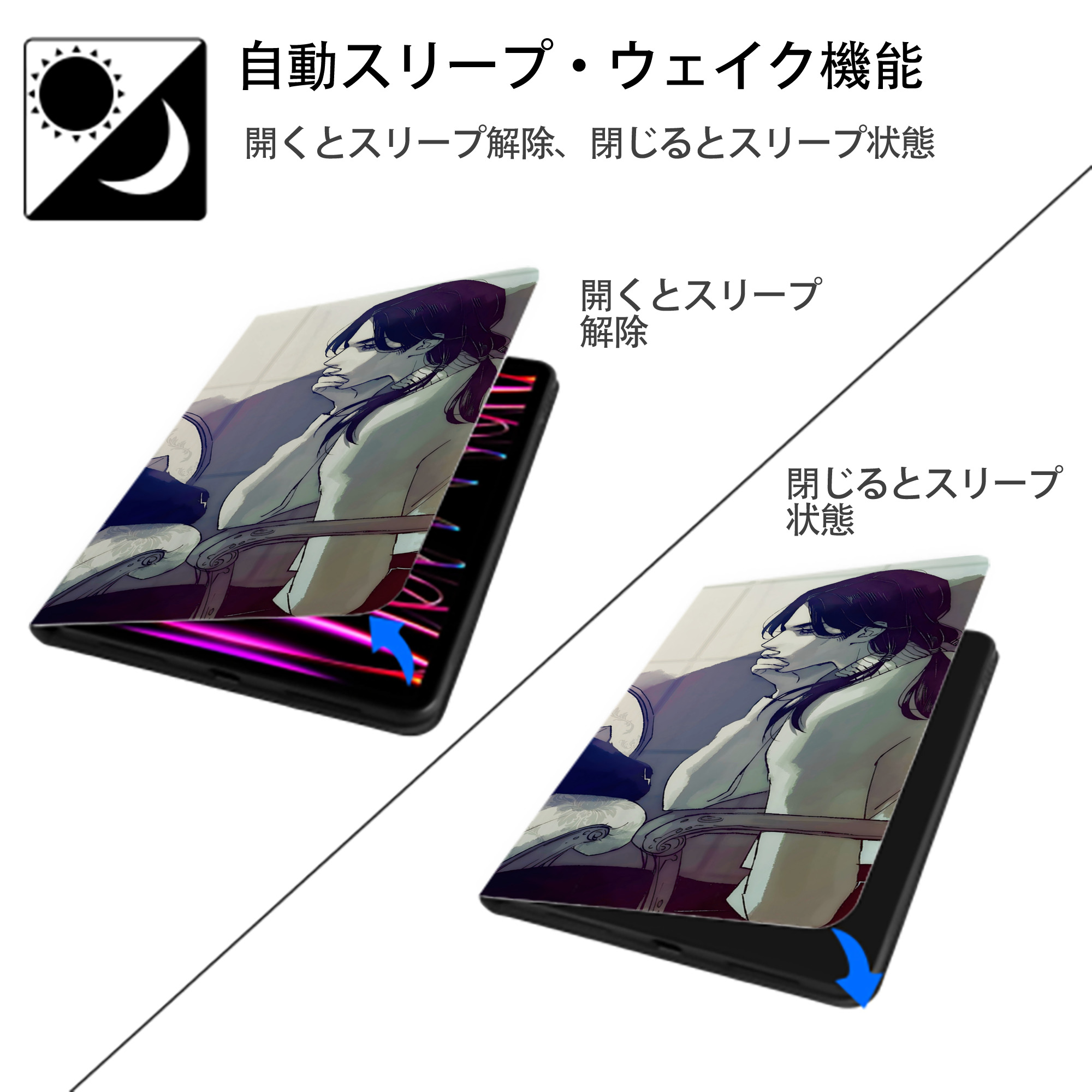 ジョジョの奇妙な冒険 JoJo's Bizarre Adventure IPad ケース ブック型 PUレザー TPU 耐衝撃 軽量 薄型 ペン収納なし 全面保護 IPad 各モデル対応
