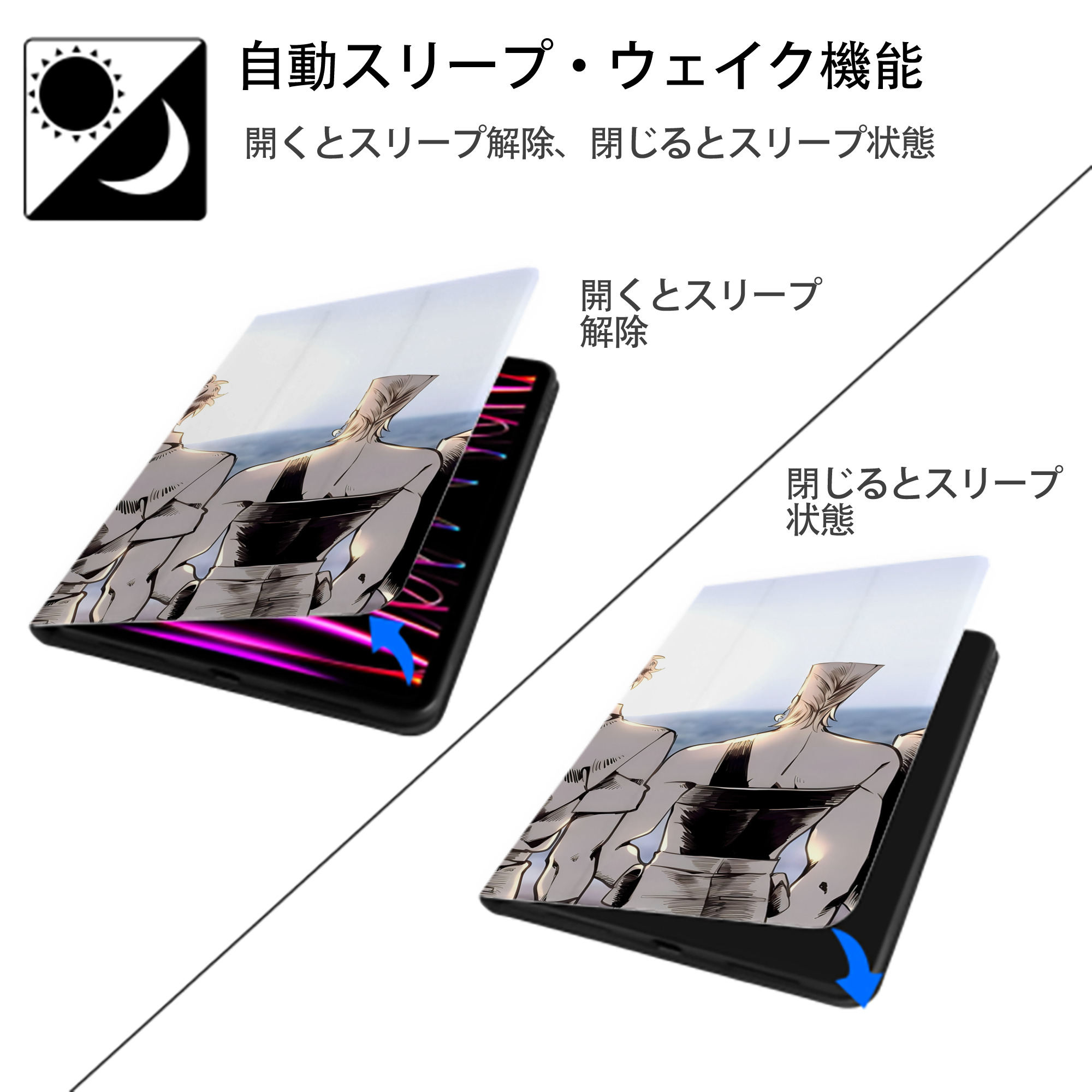 ジョジョの奇妙な冒険 JoJo's Bizarre Adventure IPad ケース ブック型 PUレザー TPU 耐衝撃 軽量 薄型 ペン収納なし 全面保護 IPad 各モデル対応