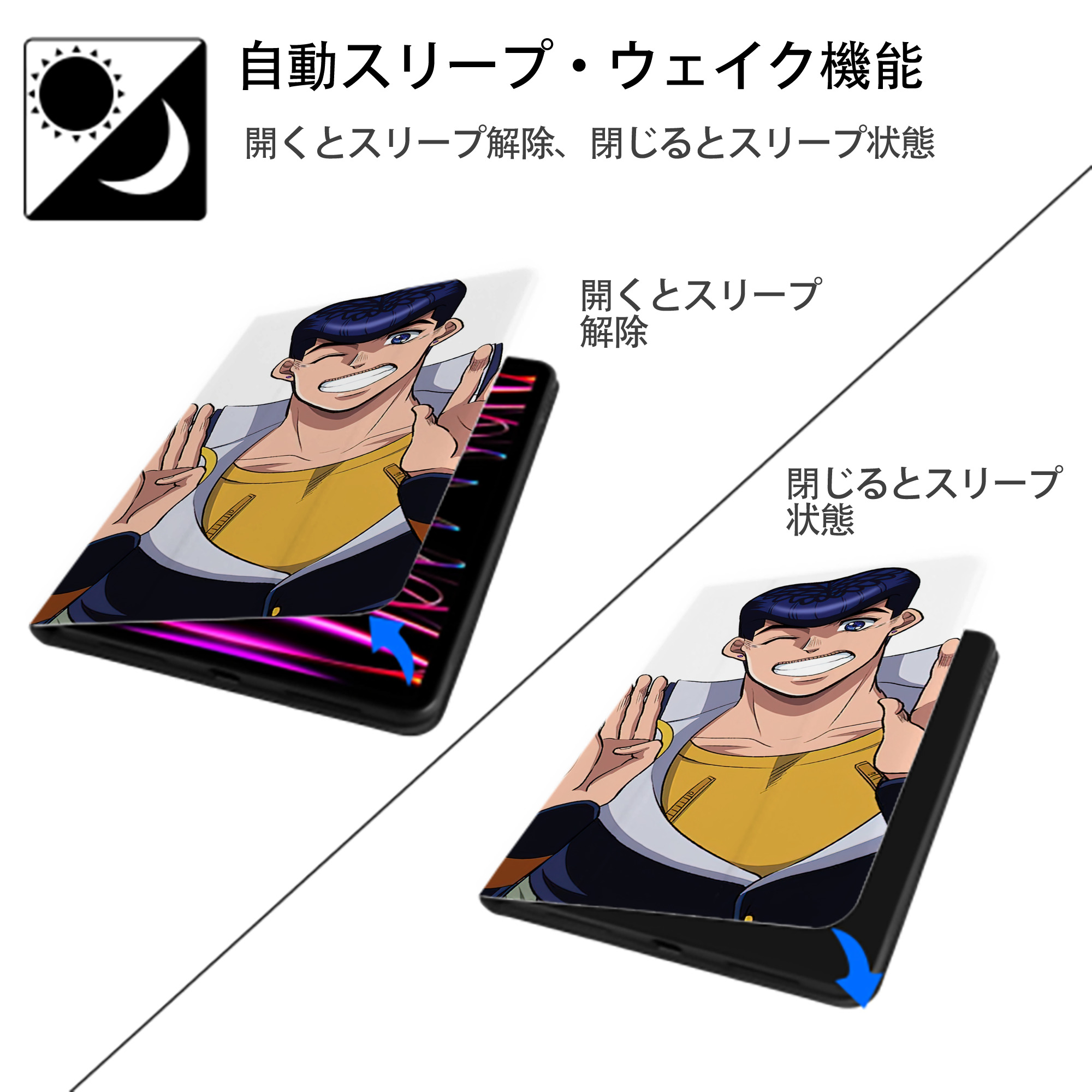 ジョジョの奇妙な冒険 JoJo's Bizarre Adventure IPad ケース ブック型 PUレザー TPU 耐衝撃 軽量 薄型 ペン収納なし 全面保護 IPad 各モデル対応