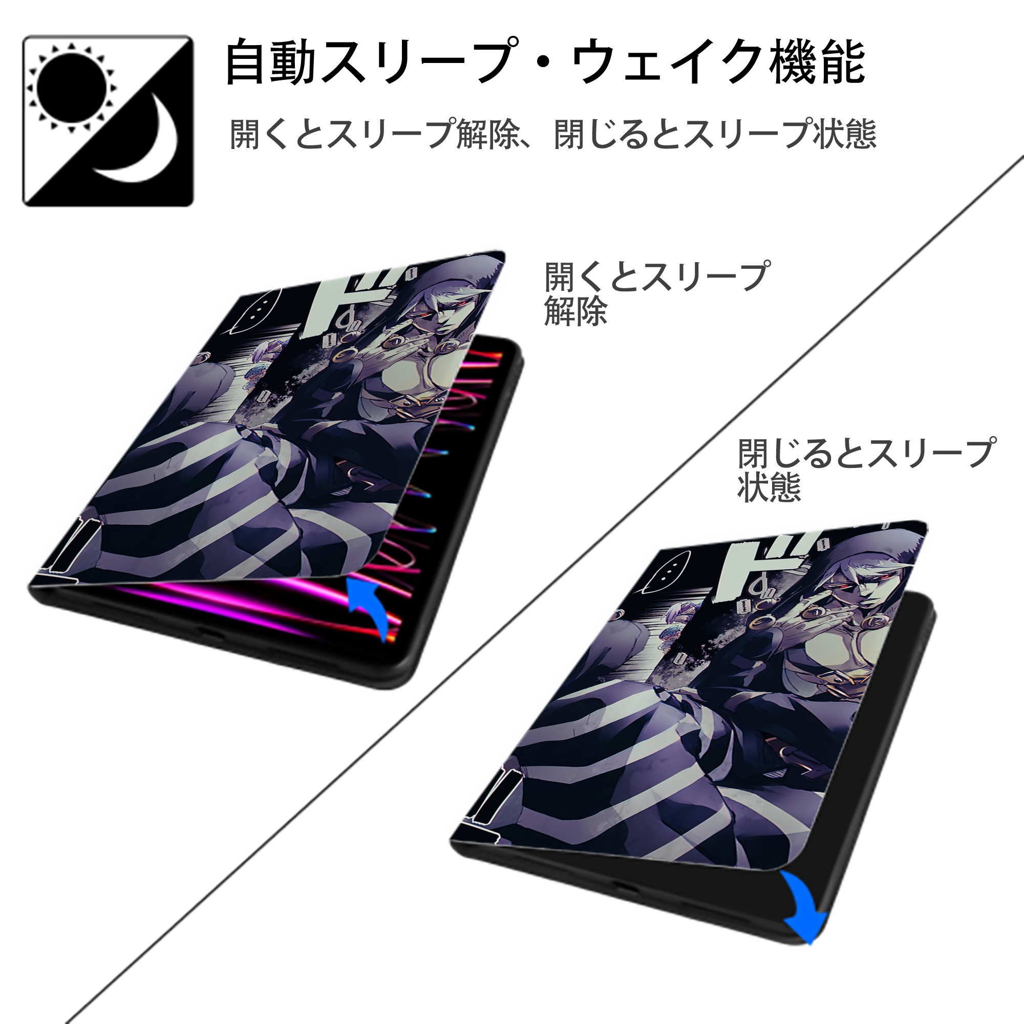 ジョジョの奇妙な冒険 JoJo's Bizarre Adventure IPad ケース ブック型 PUレザー TPU 耐衝撃 軽量 薄型 ペン収納なし 全面保護 IPad 各モデル対応