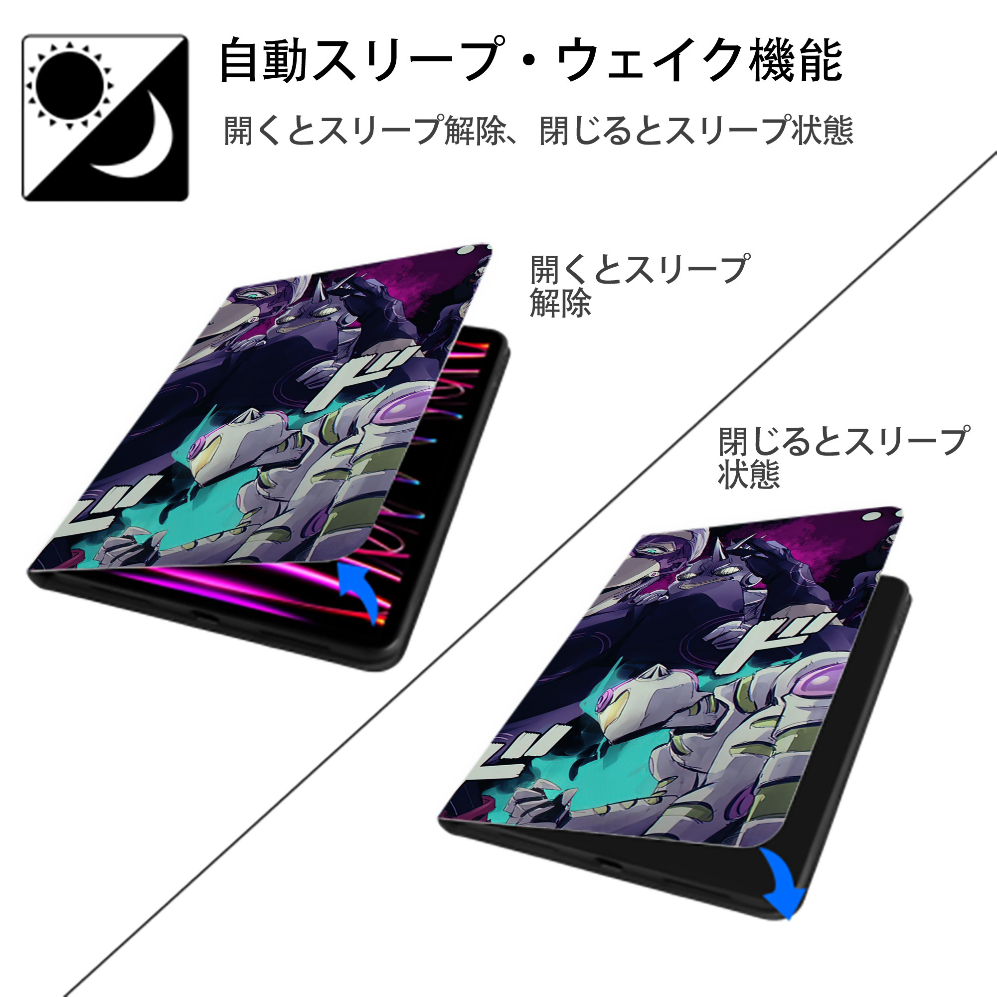 ジョジョの奇妙な冒険 JoJo's Bizarre Adventure IPad ケース ブック型 PUレザー TPU 耐衝撃 軽量 薄型 ペン収納なし 全面保護 IPad 各モデル対応