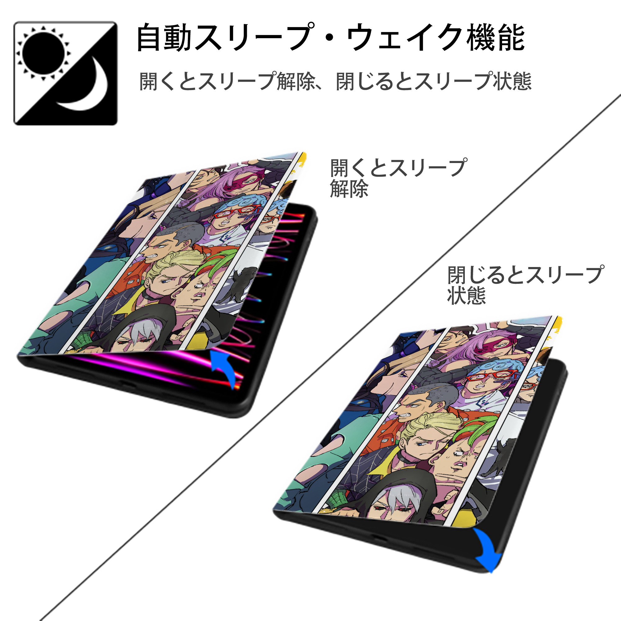 ジョジョの奇妙な冒険 JoJo's Bizarre Adventure IPad ケース ブック型 PUレザー TPU 耐衝撃 軽量 薄型 ペン収納なし 全面保護 IPad 各モデル対応