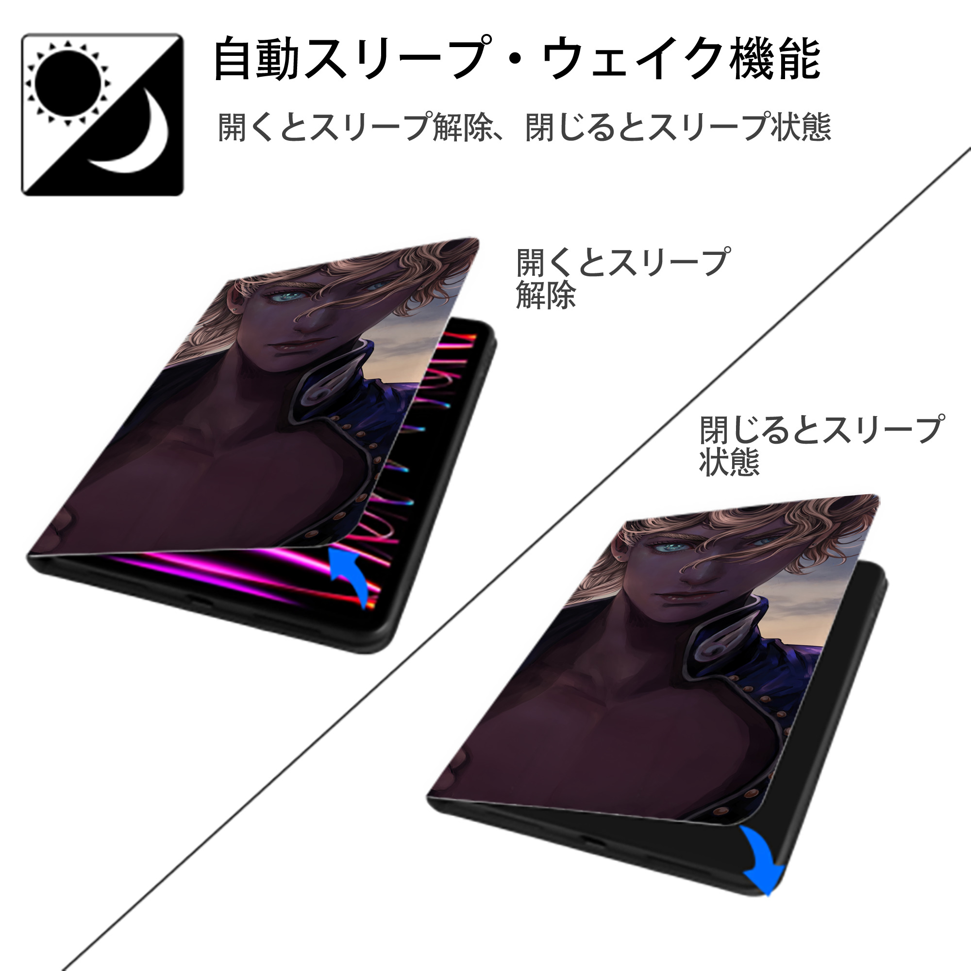 ジョジョの奇妙な冒険 JoJo's Bizarre Adventure IPad ケース ブック型 PUレザー TPU 耐衝撃 軽量 薄型 ペン収納なし 全面保護 IPad 各モデル対応