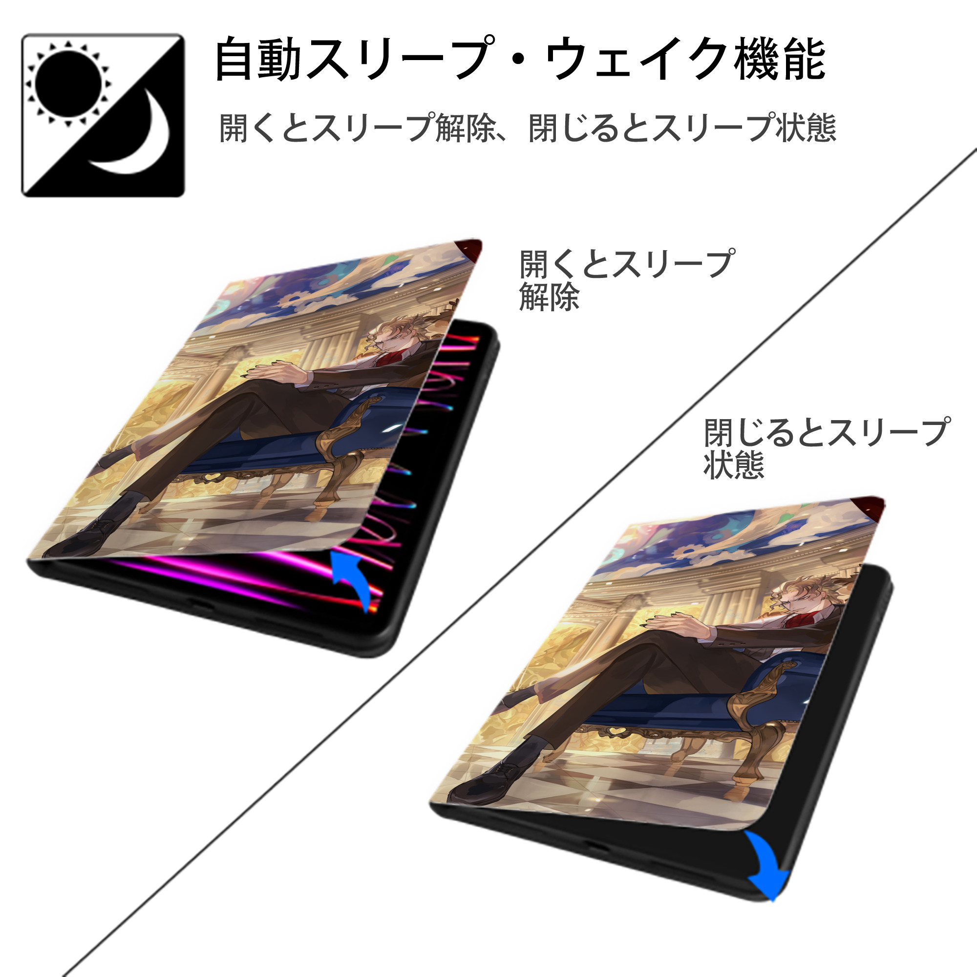 ジョジョの奇妙な冒険 JoJo's Bizarre Adventure IPad ケース ブック型 PUレザー TPU 耐衝撃 軽量 薄型 ペン収納なし 全面保護 IPad 各モデル対応