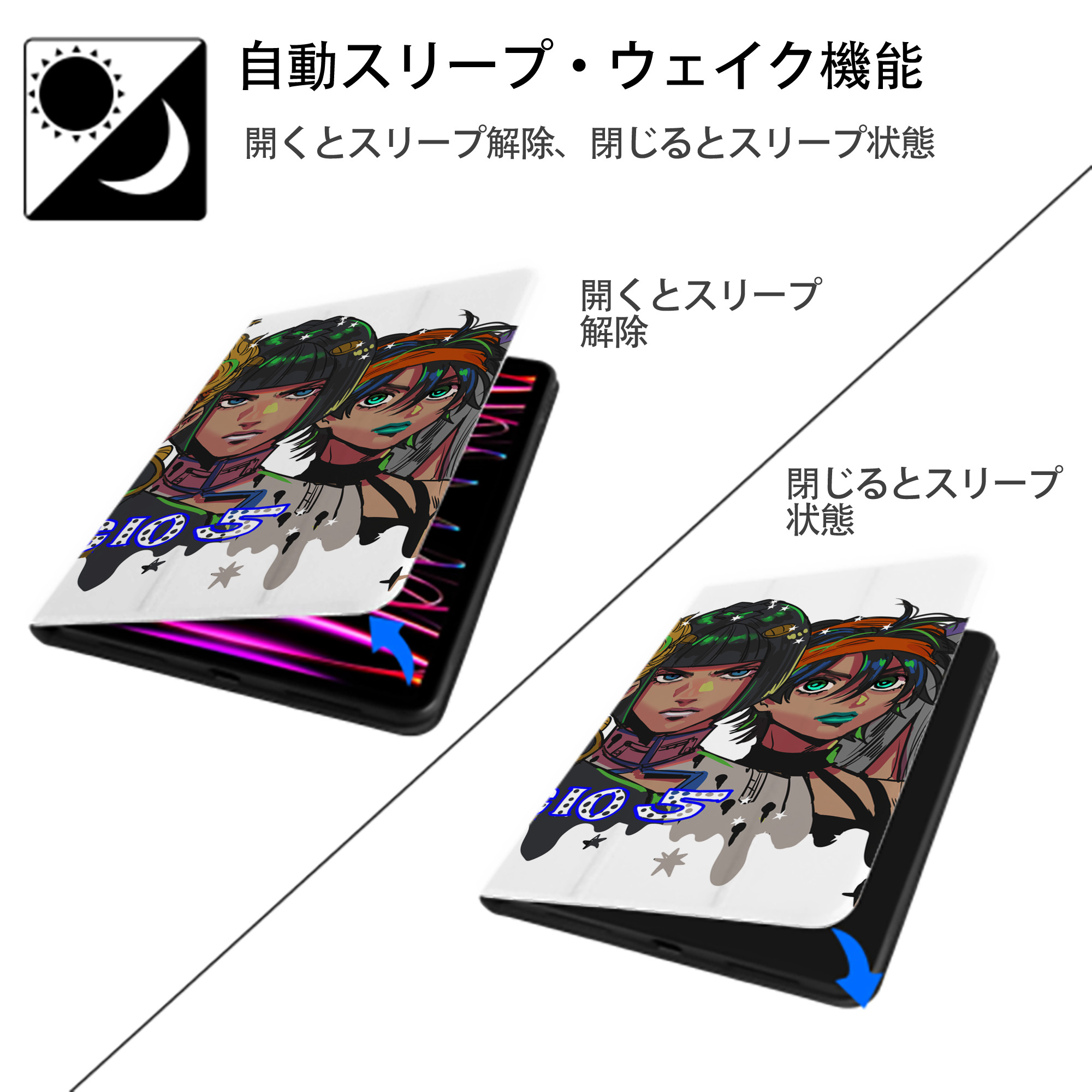 ジョジョの奇妙な冒険 JoJo's Bizarre Adventure IPad ケース ブック型 PUレザー TPU 耐衝撃 軽量 薄型 ペン収納なし 全面保護 IPad 各モデル対応