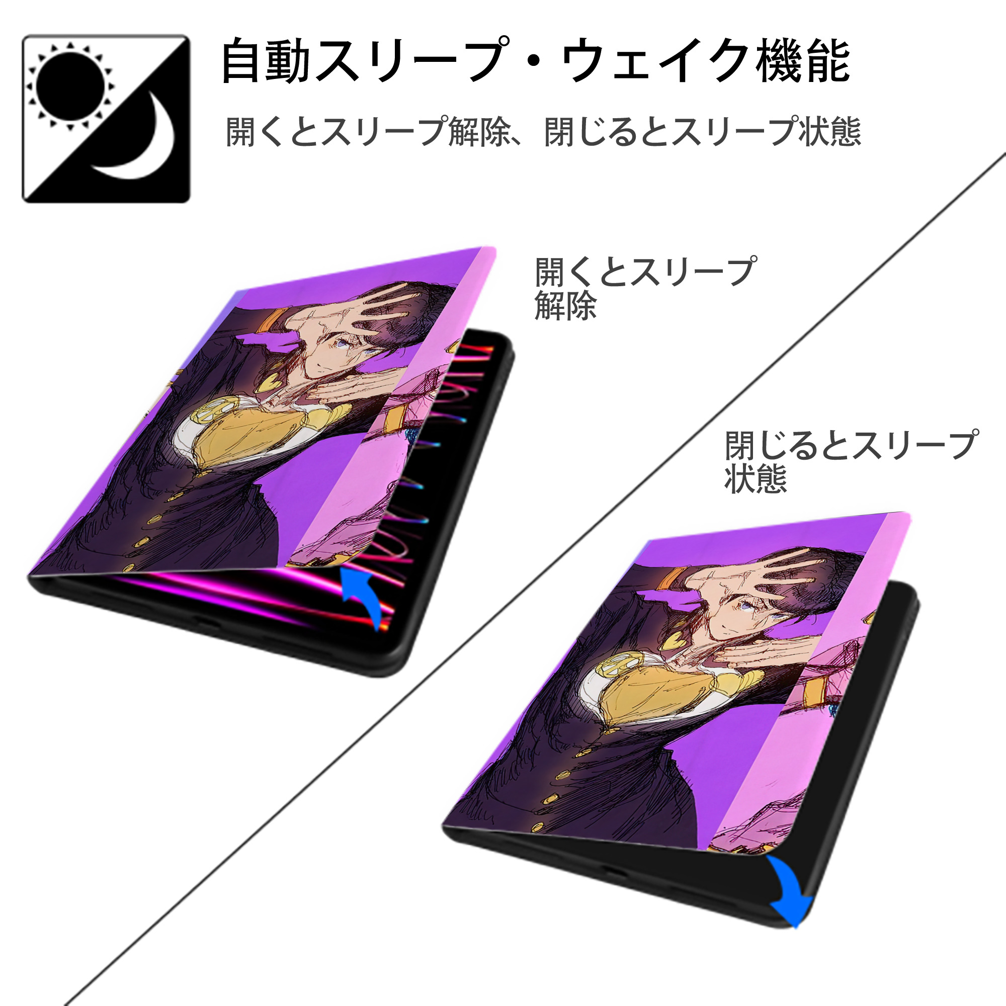 ジョジョの奇妙な冒険 JoJo's Bizarre Adventure IPad ケース ブック型 PUレザー TPU 耐衝撃 軽量 薄型 ペン収納なし 全面保護 IPad 各モデル対応