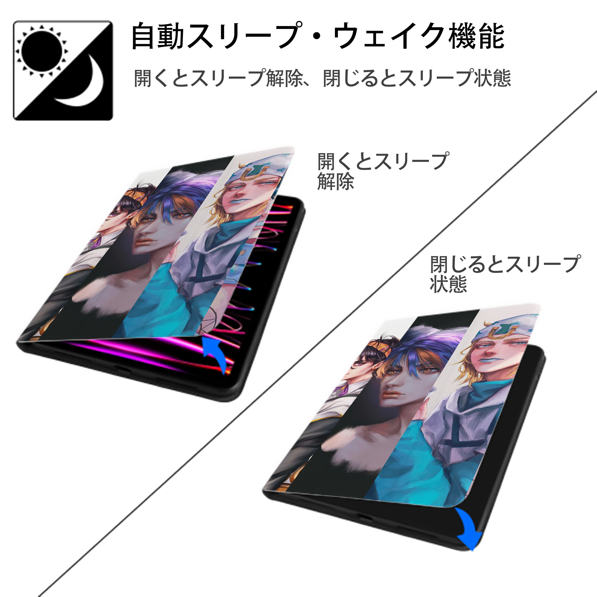 ジョジョの奇妙な冒険 JoJo's Bizarre Adventure IPad ケース ブック型 PUレザー TPU 耐衝撃 軽量 薄型 ペン収納なし 全面保護 IPad 各モデル対応