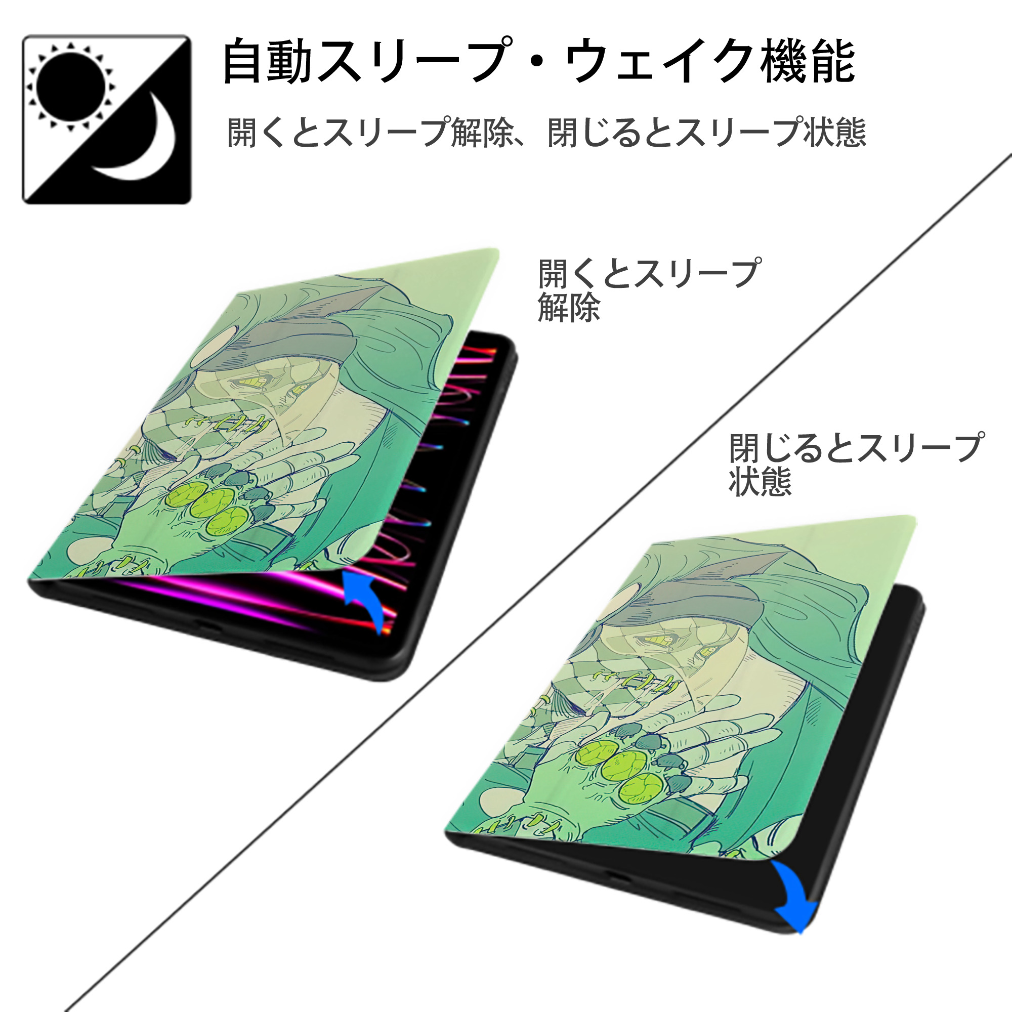ジョジョの奇妙な冒険 JoJo's Bizarre Adventure IPad ケース ブック型 PUレザー TPU 耐衝撃 軽量 薄型 ペン収納なし 全面保護 IPad 各モデル対応
