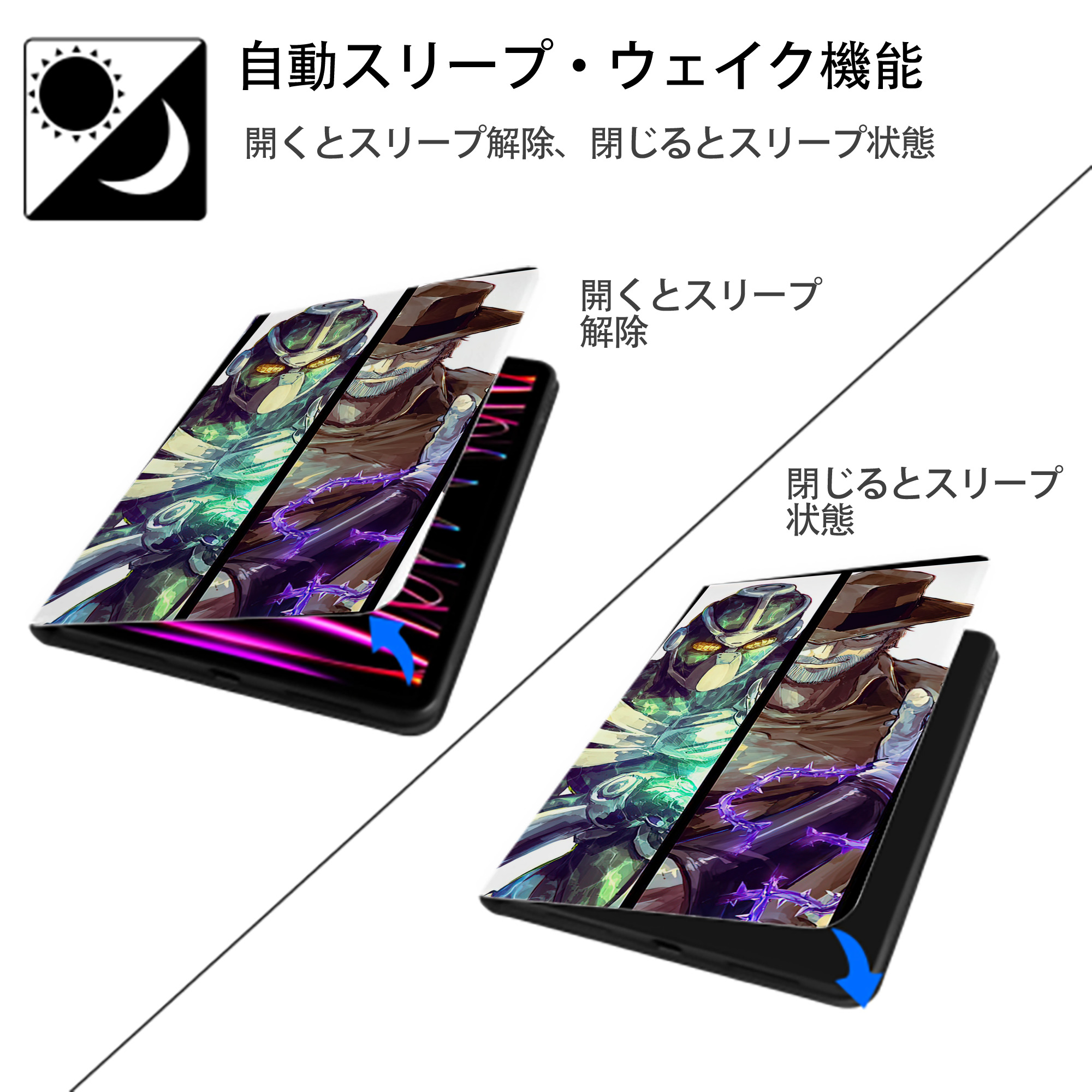 ジョジョの奇妙な冒険 JoJo's Bizarre Adventure IPad ケース ブック型 PUレザー TPU 耐衝撃 軽量 薄型 ペン収納なし 全面保護 IPad 各モデル対応