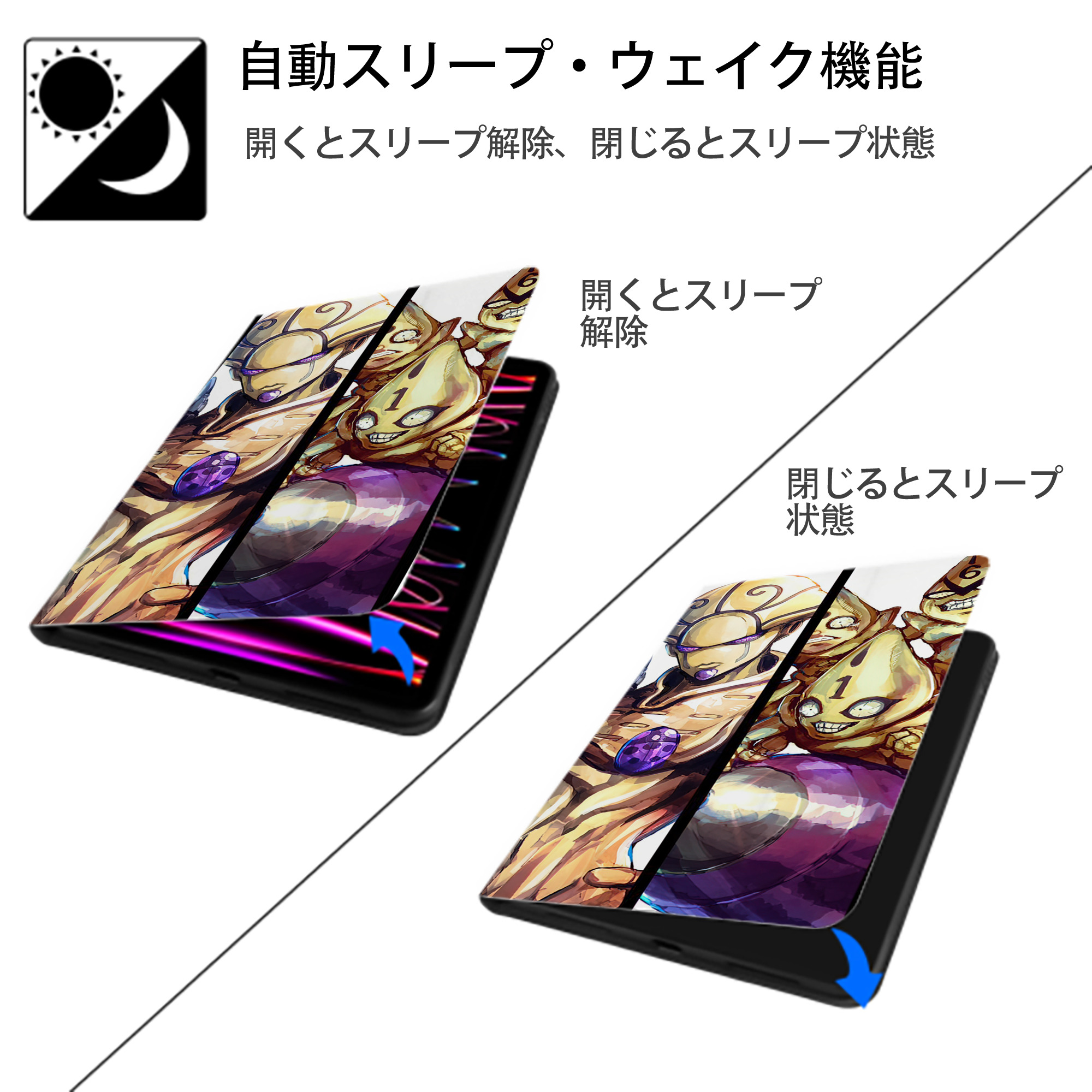ジョジョの奇妙な冒険 JoJo's Bizarre Adventure IPad ケース ブック型 PUレザー TPU 耐衝撃 軽量 薄型 ペン収納なし 全面保護 IPad 各モデル対応