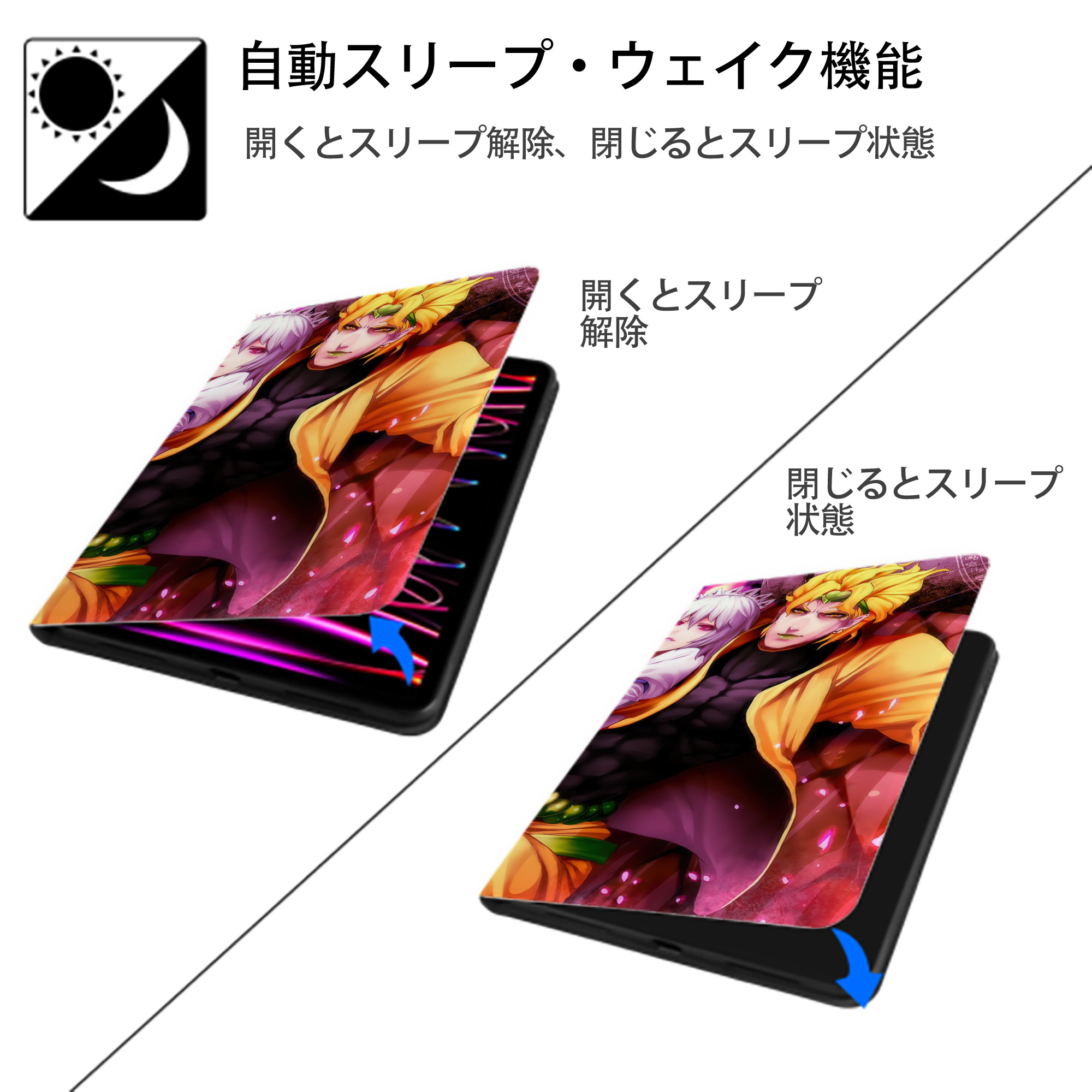 ジョジョの奇妙な冒険 JoJo's Bizarre Adventure IPad ケース ブック型 PUレザー TPU 耐衝撃 軽量 薄型 ペン収納なし 全面保護 IPad 各モデル対応