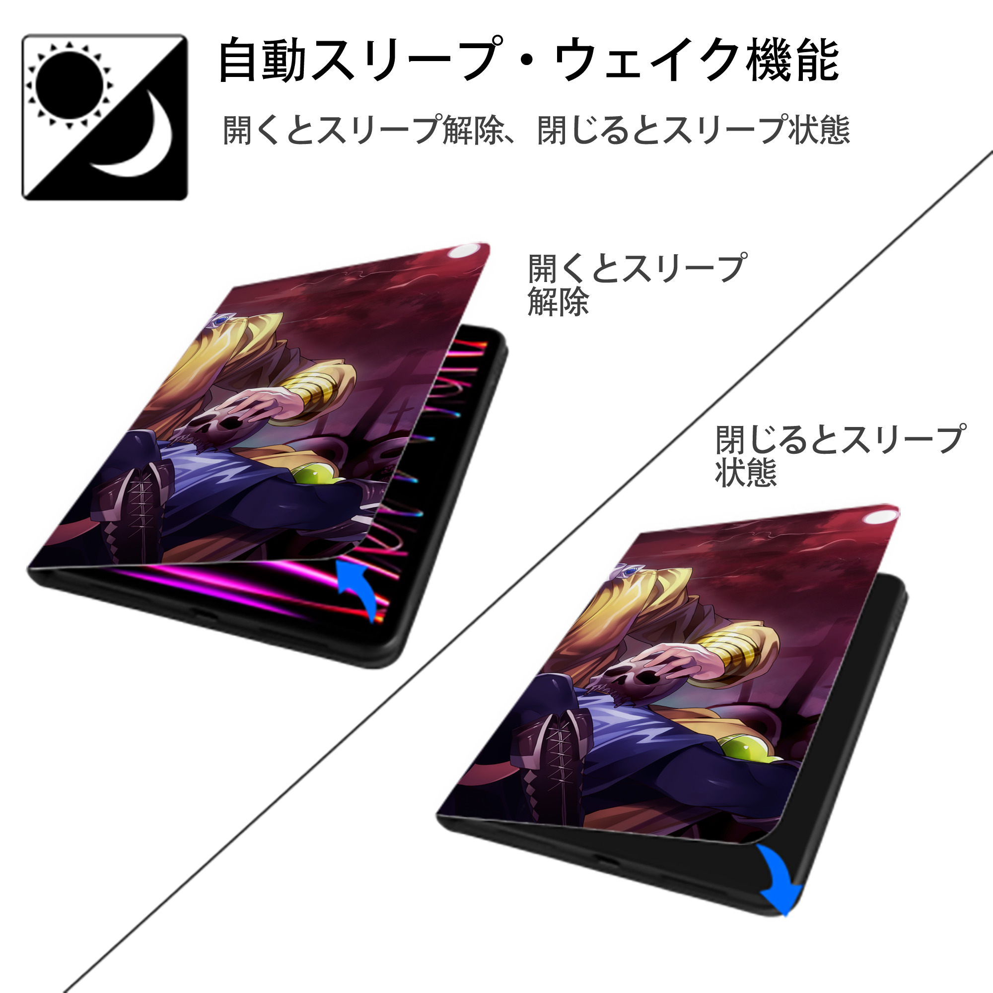 ジョジョの奇妙な冒険 JoJo's Bizarre Adventure IPad ケース ブック型 PUレザー TPU 耐衝撃 軽量 薄型 ペン収納なし 全面保護 IPad 各モデル対応