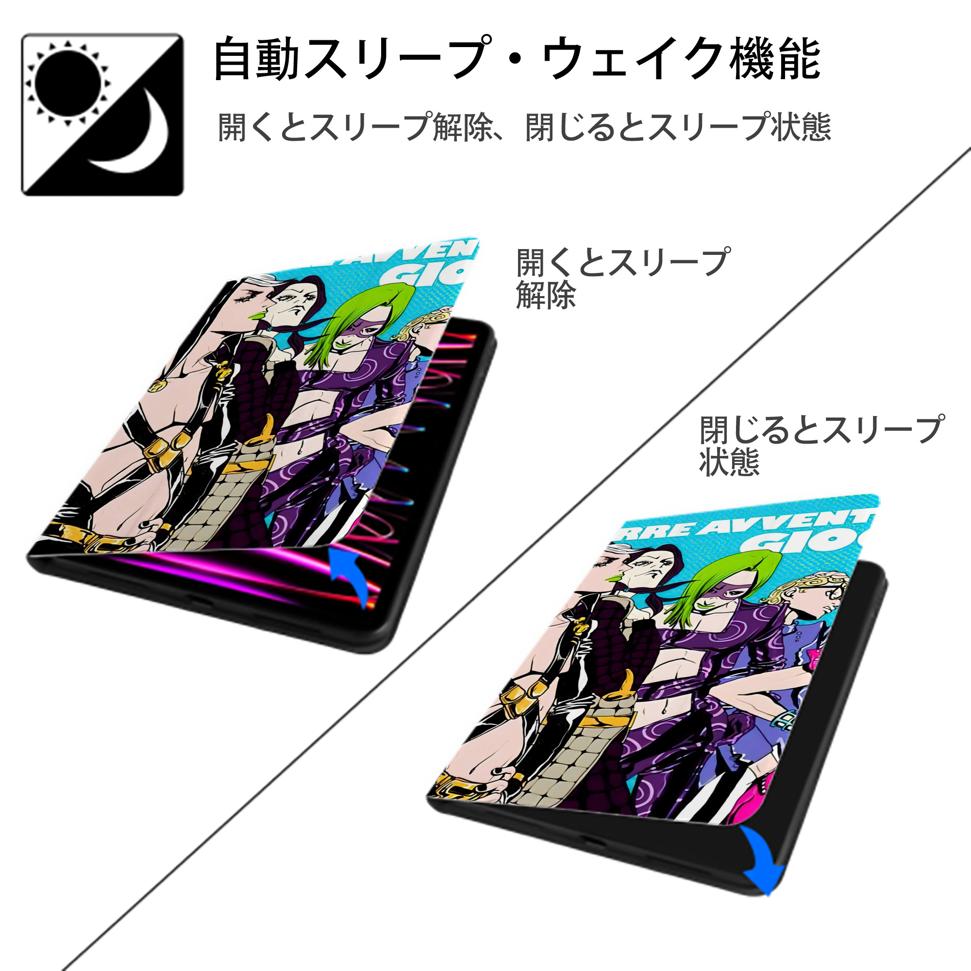 ジョジョの奇妙な冒険 JoJo's Bizarre Adventure IPadケース ペンホルダー付き ブックスタイルデザイン