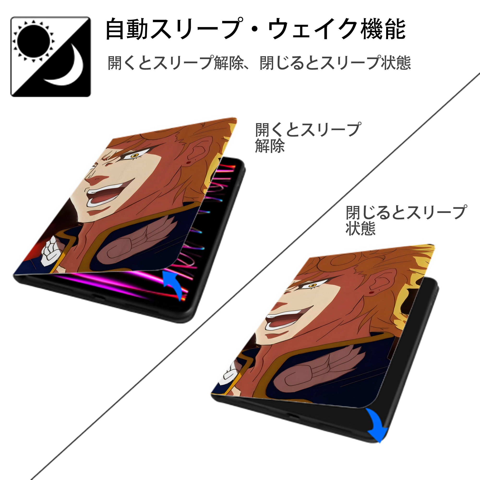 ジョジョの奇妙な冒険 JoJo's Bizarre Adventure IPadケース ペンホルダー付き ブックスタイルデザイン