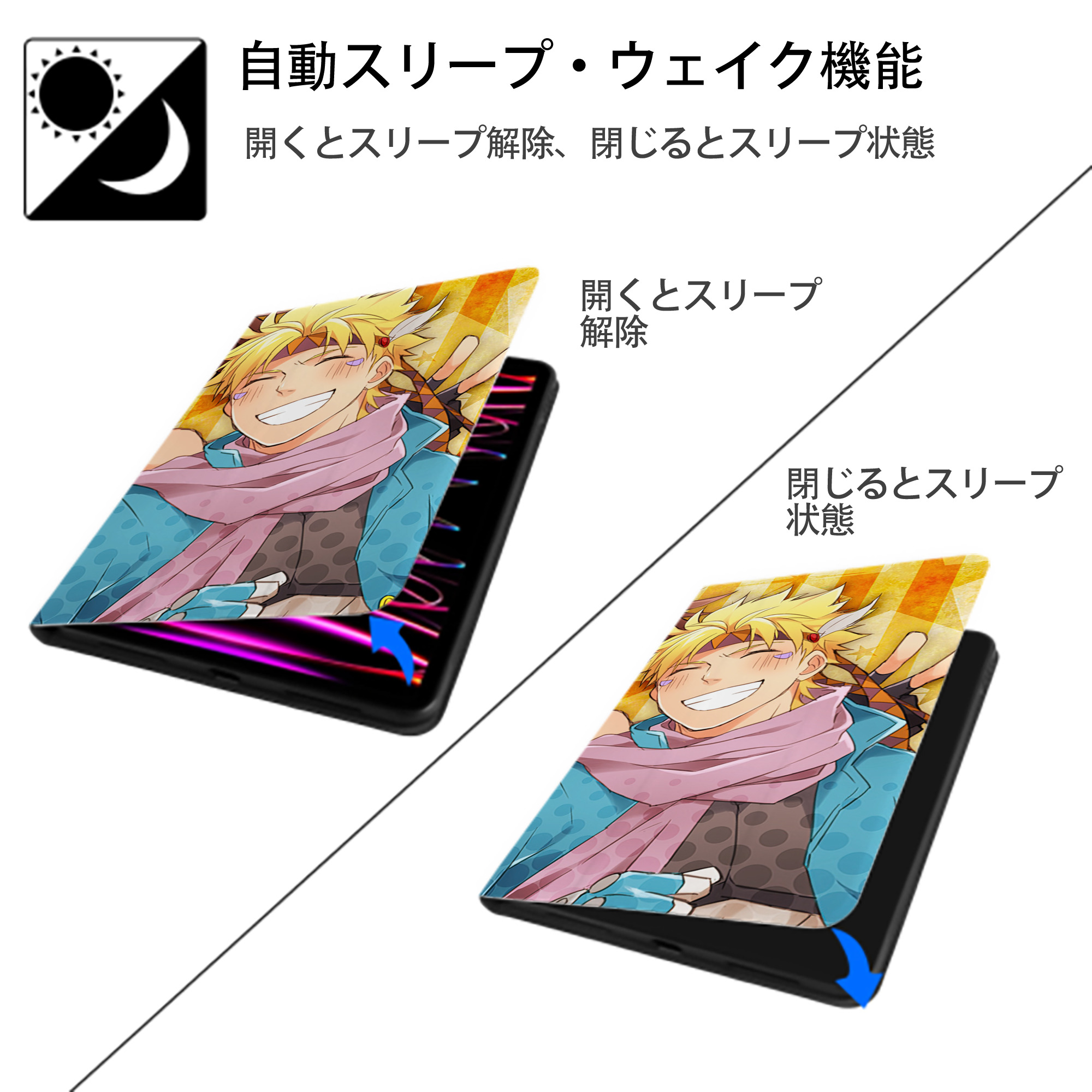 ジョジョの奇妙な冒険 JoJo's Bizarre Adventure IPadケース ペンホルダー付き ブックスタイルデザイン