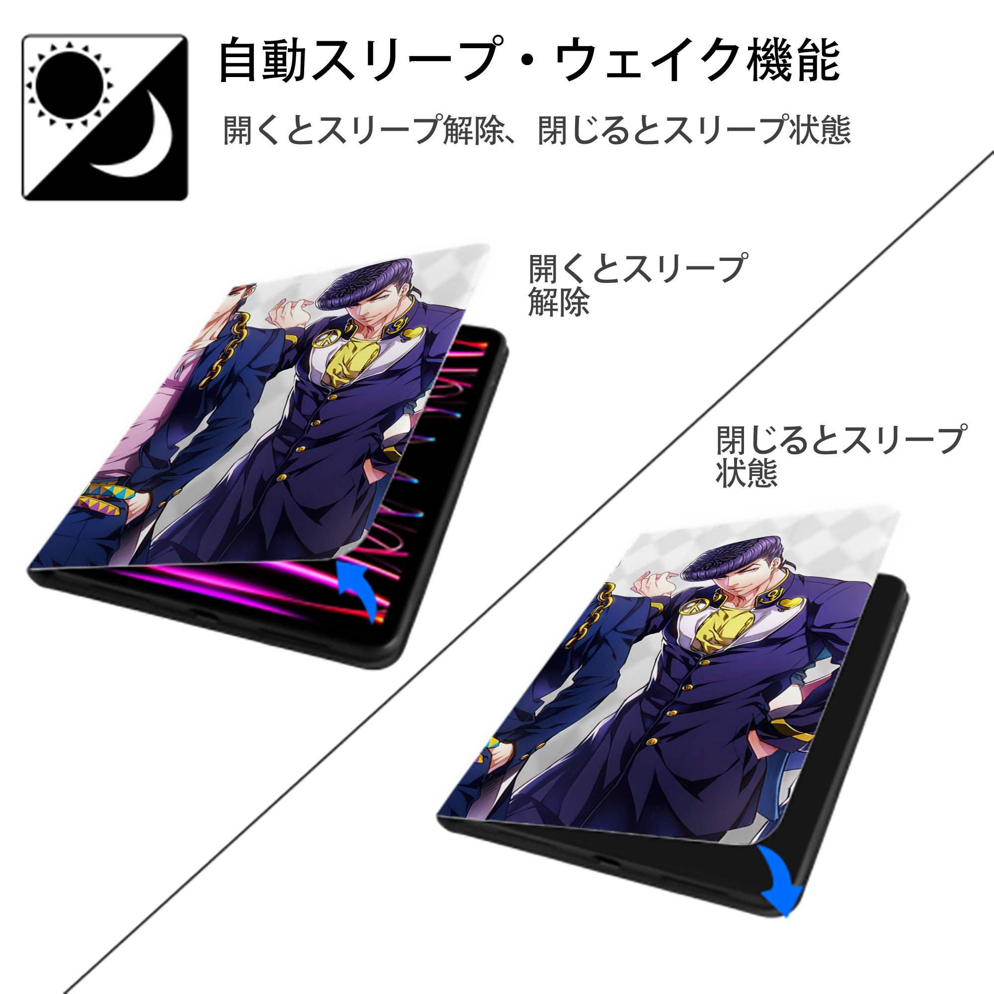 ジョジョの奇妙な冒険 JoJo's Bizarre Adventure IPadケース ペンホルダー付き ブックスタイルデザイン