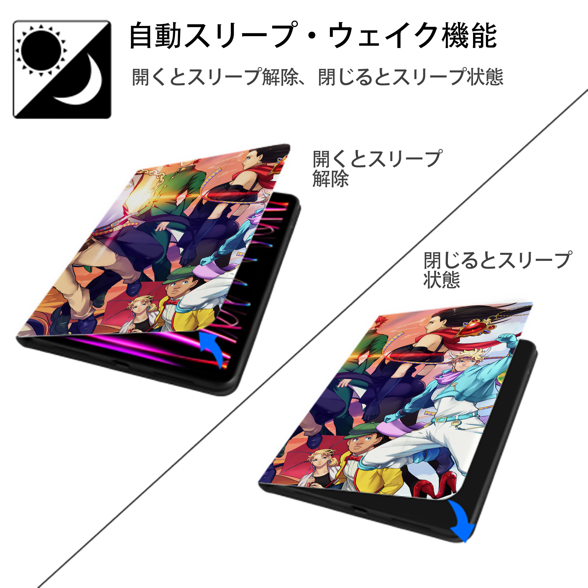 ジョジョの奇妙な冒険 JoJo's Bizarre Adventure IPadケース ペンホルダー付き ブックスタイルデザイン