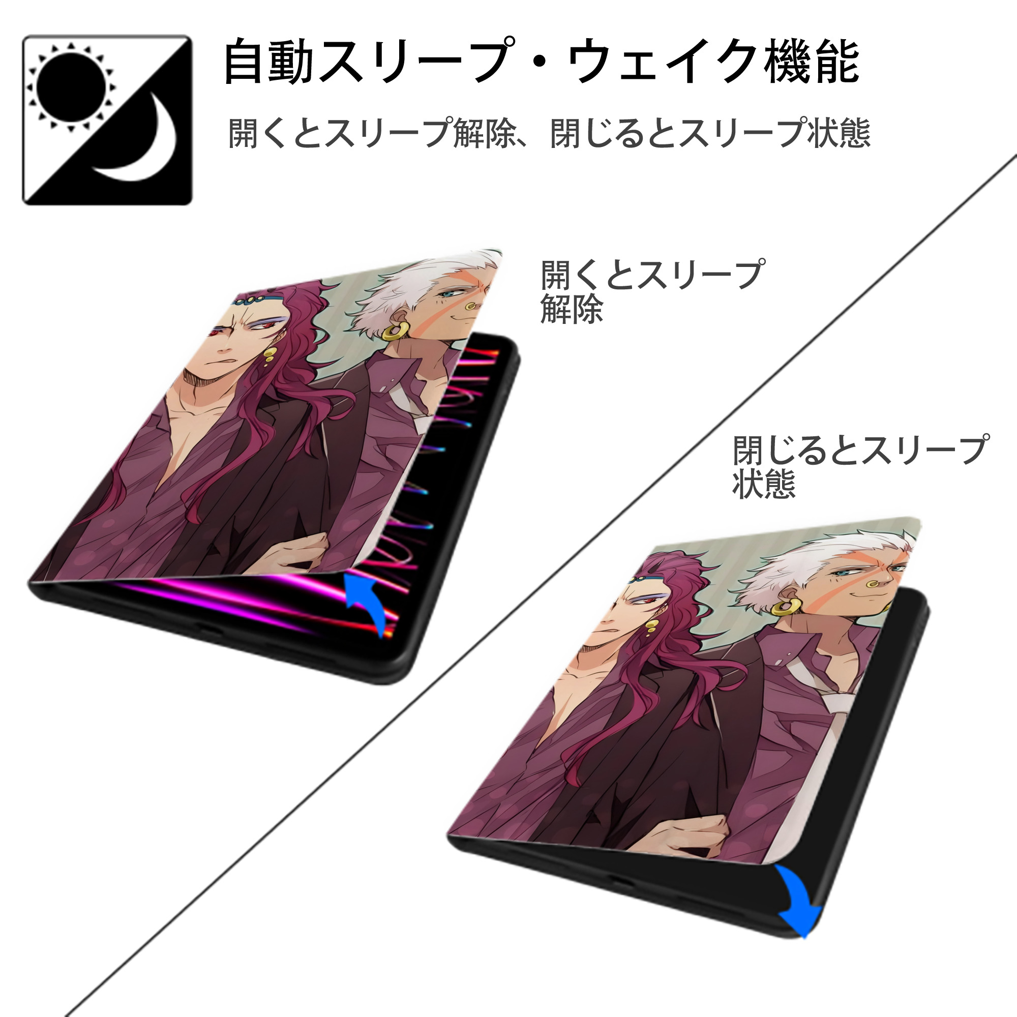 ジョジョの奇妙な冒険 JoJo's Bizarre Adventure IPadケース ペンホルダー付き ブックスタイルデザイン
