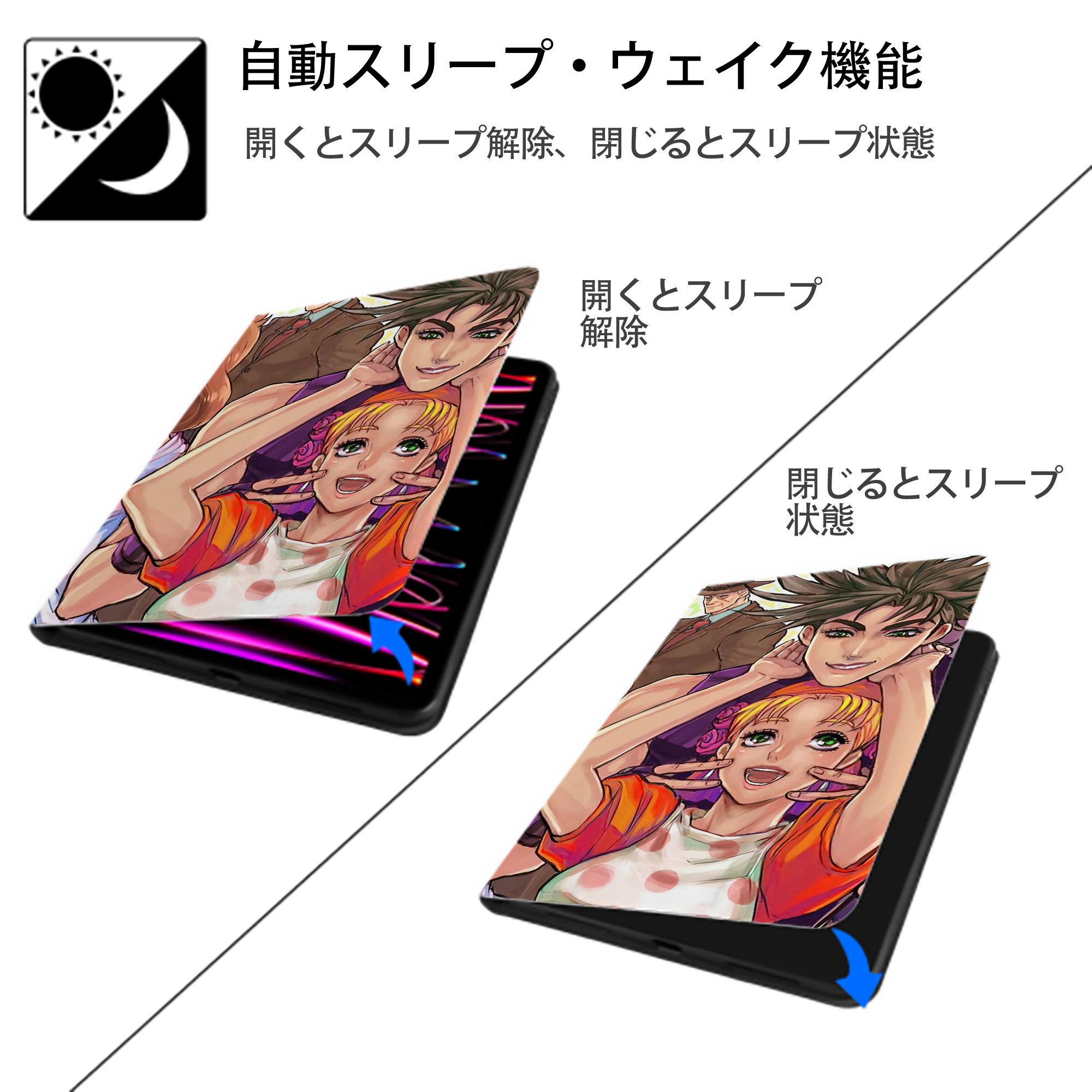 ジョジョの奇妙な冒険 JoJo's Bizarre Adventure IPadケース ペンホルダー付き ブックスタイルデザイン