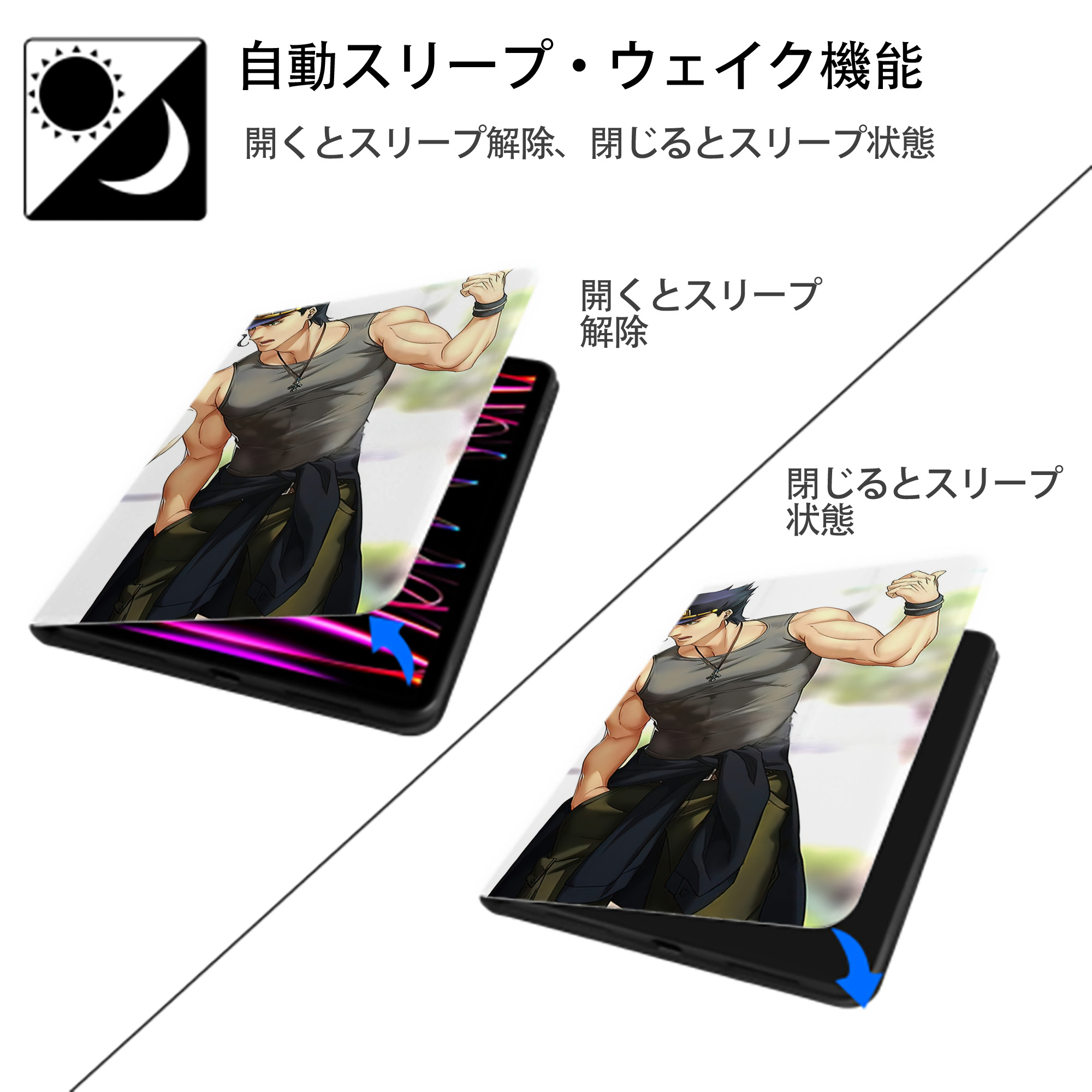 ジョジョの奇妙な冒険 JoJo's Bizarre Adventure IPadケース ペンホルダー付き ブックスタイルデザイン
