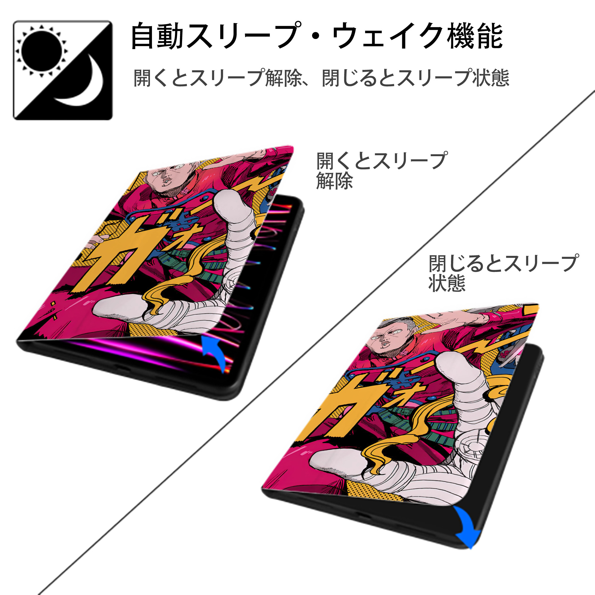 ジョジョの奇妙な冒険 JoJo's Bizarre Adventure IPadケース ペンホルダー付き ブックスタイルデザイン