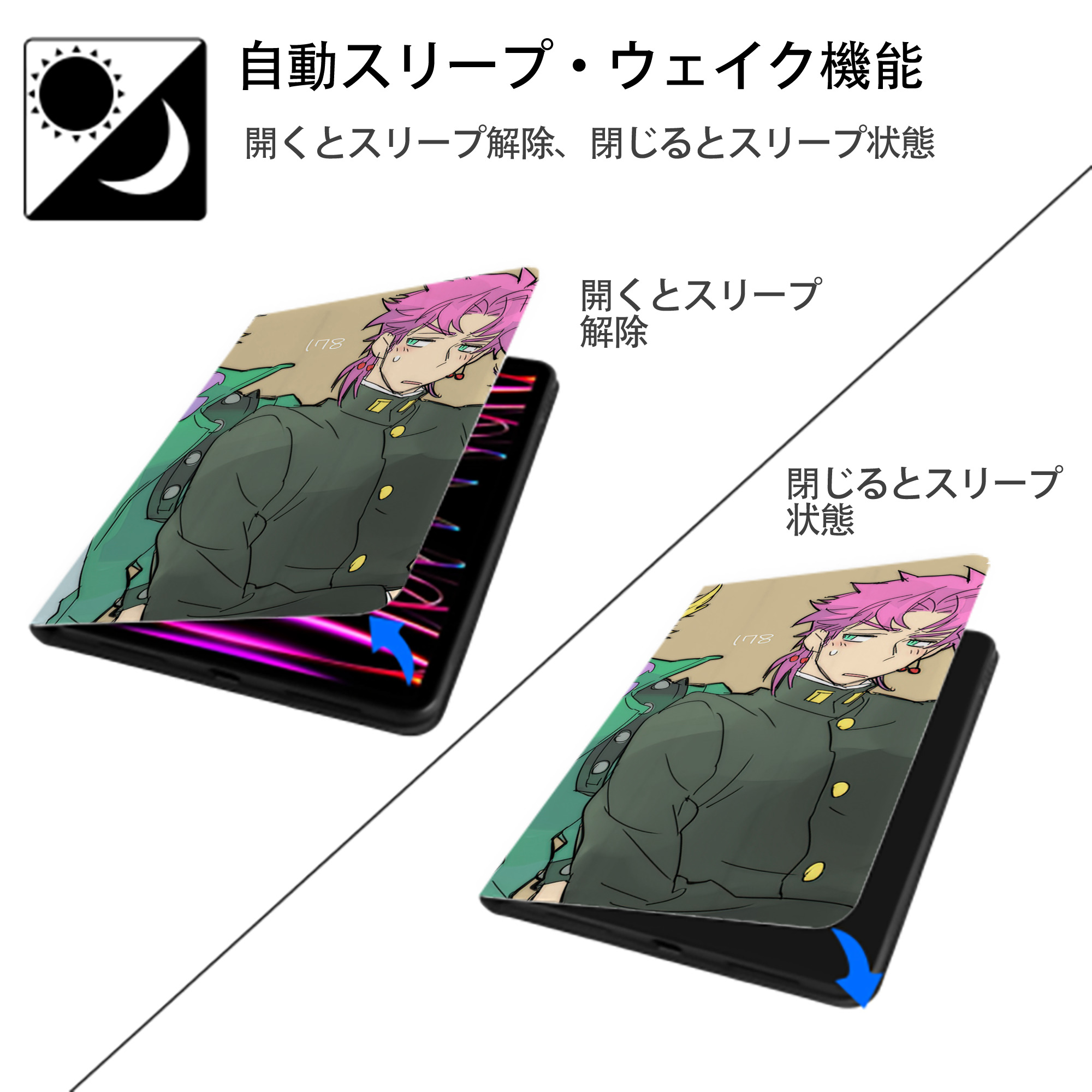 ジョジョの奇妙な冒険 JoJo's Bizarre Adventure IPadケース ペンホルダー付き ブックスタイルデザイン