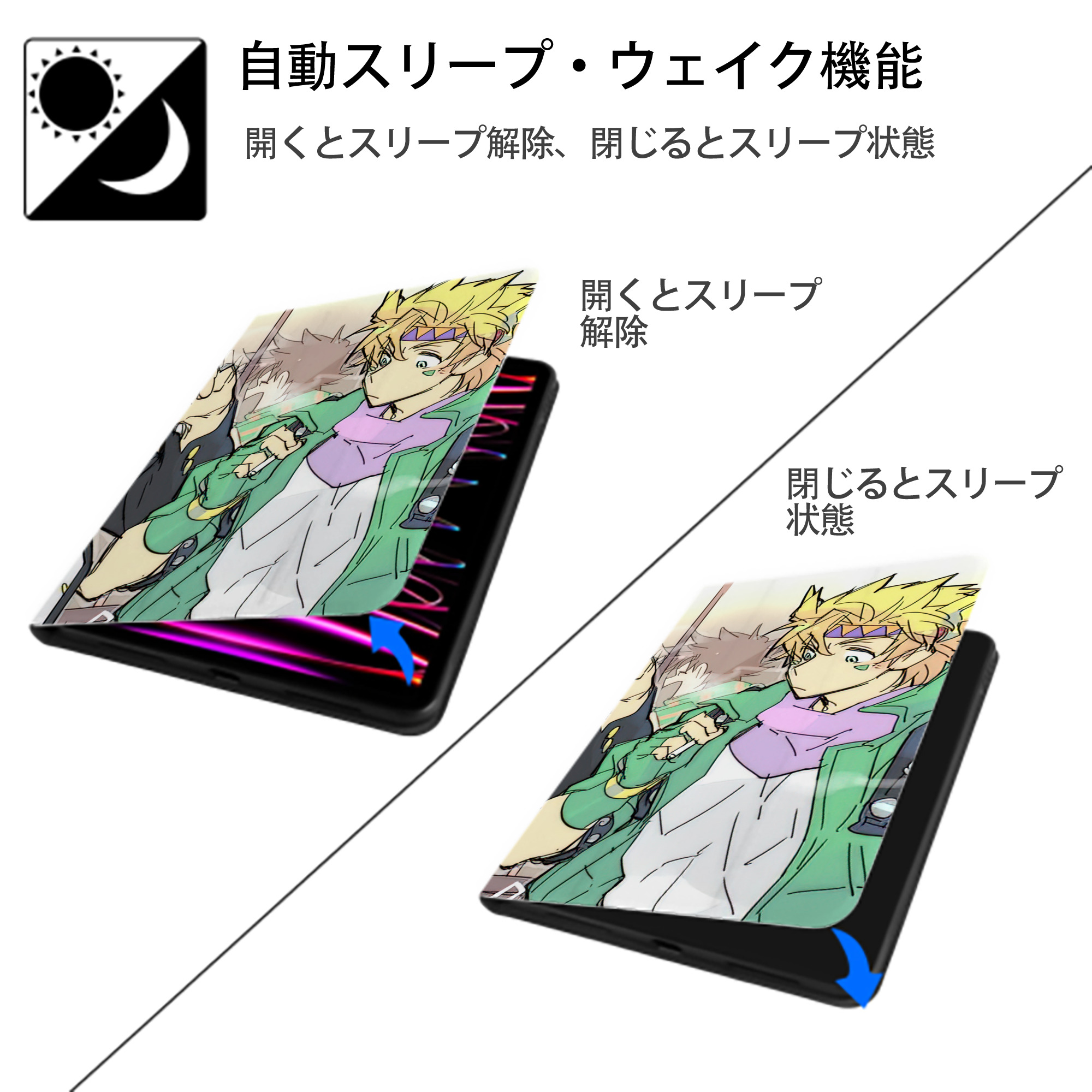 ジョジョの奇妙な冒険 JoJo's Bizarre Adventure IPadケース ペンホルダー付き ブックスタイルデザイン