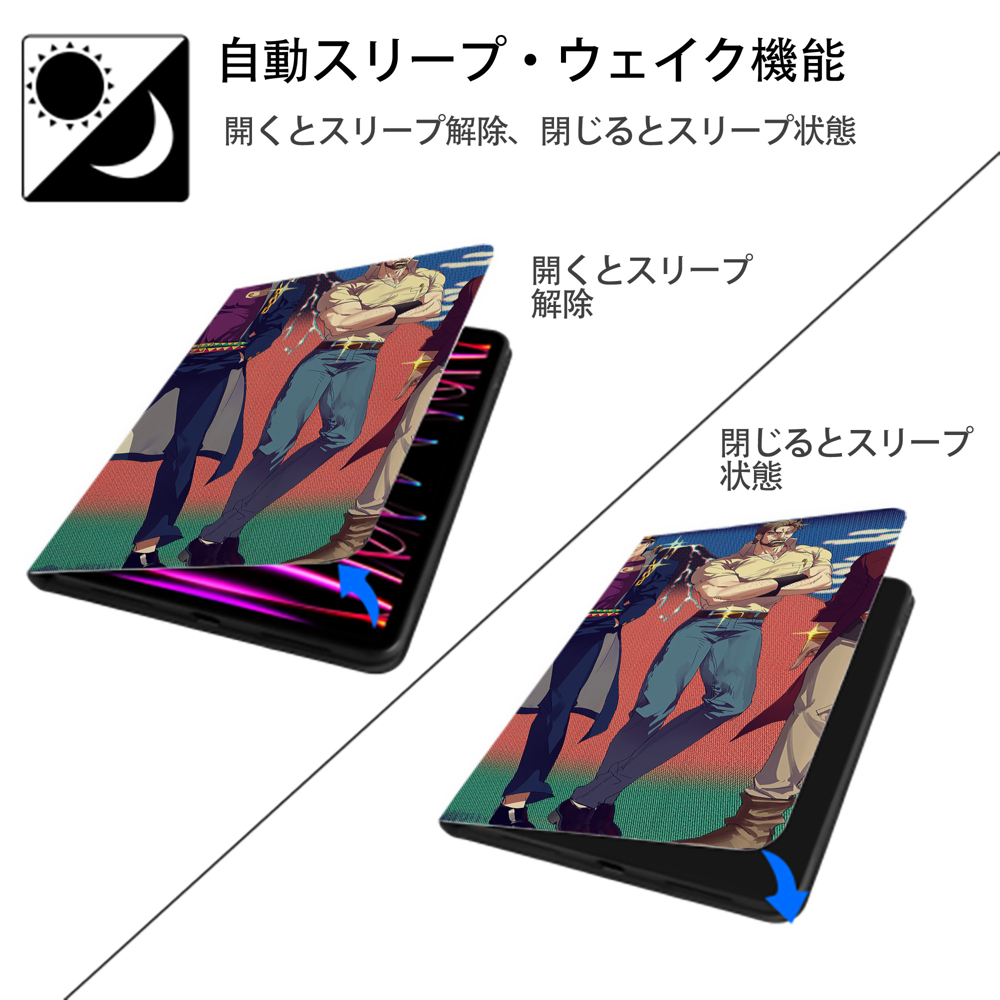ジョジョの奇妙な冒険 JoJo's Bizarre Adventure IPadケース ペンホルダー付き ブックスタイルデザイン