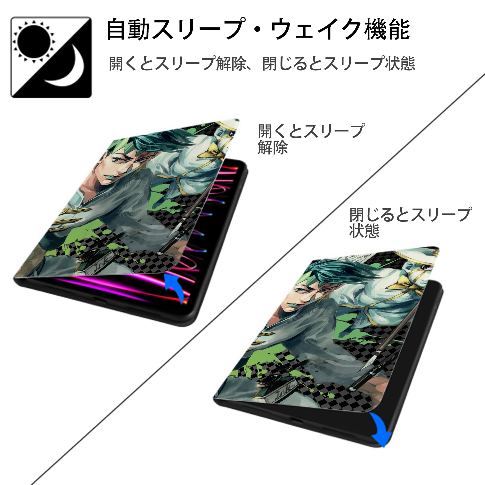 ジョジョの奇妙な冒険 JoJo's Bizarre Adventure IPadケース ペンホルダー付き ブックスタイルデザイン