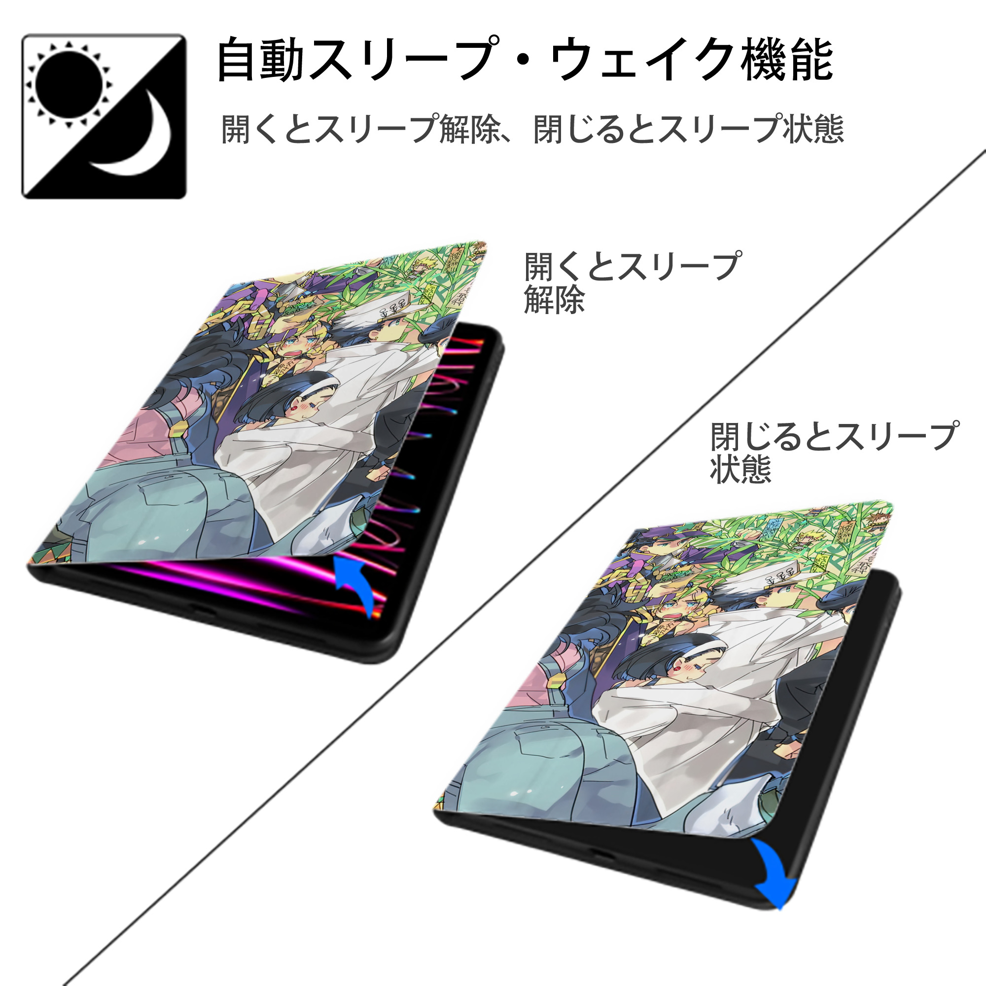 ジョジョの奇妙な冒険 JoJo's Bizarre Adventure IPadケース ペンホルダー付き ブックスタイルデザイン