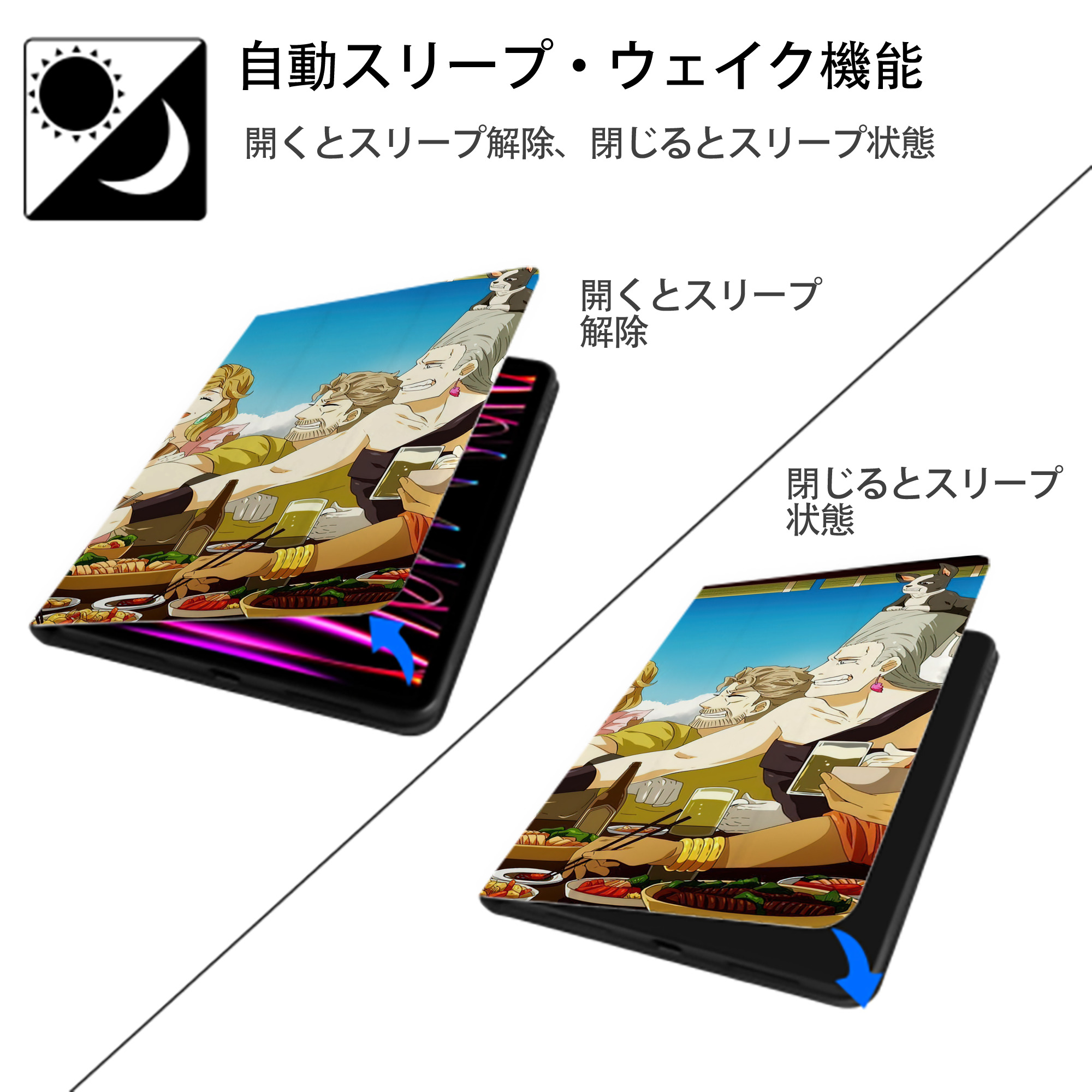 ジョジョの奇妙な冒険 JoJo's Bizarre Adventure IPadケース ペンホルダー付き ブックスタイルデザイン