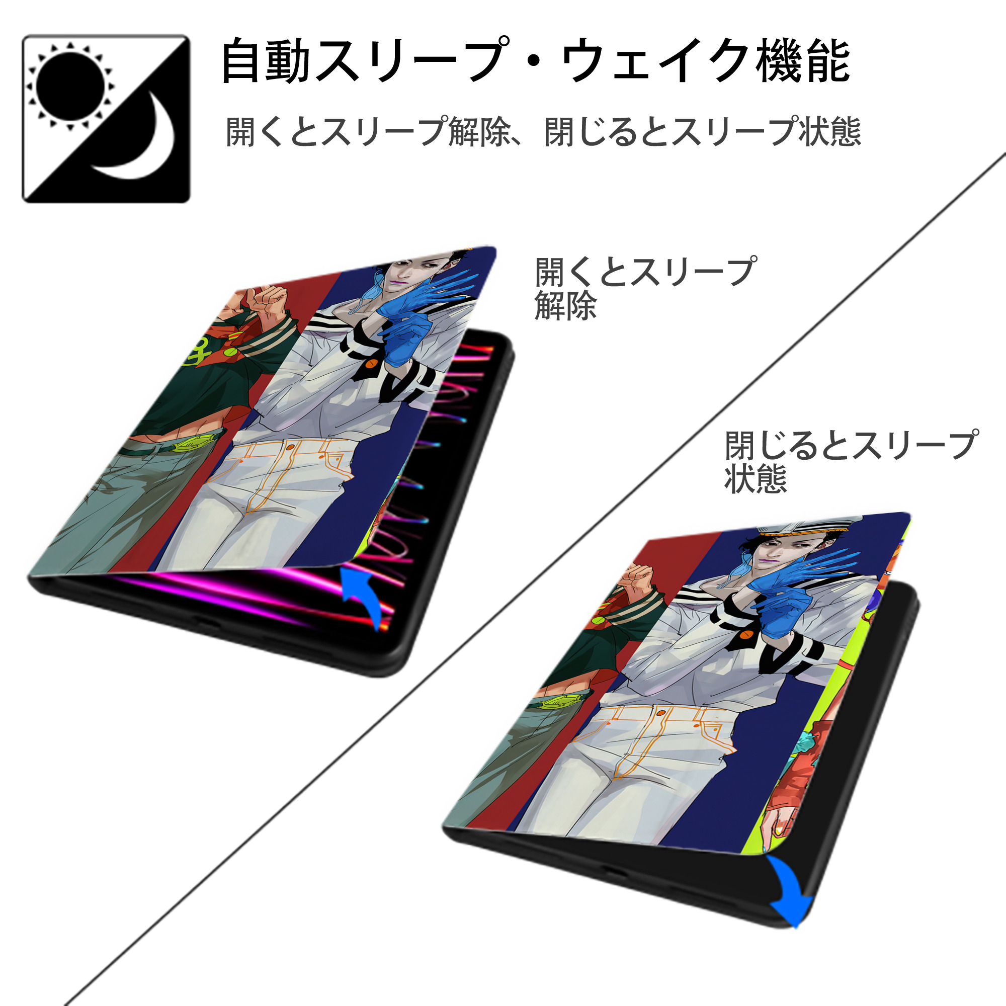 ジョジョの奇妙な冒険 JoJo's Bizarre Adventure IPadケース ペンホルダー付き ブックスタイルデザイン