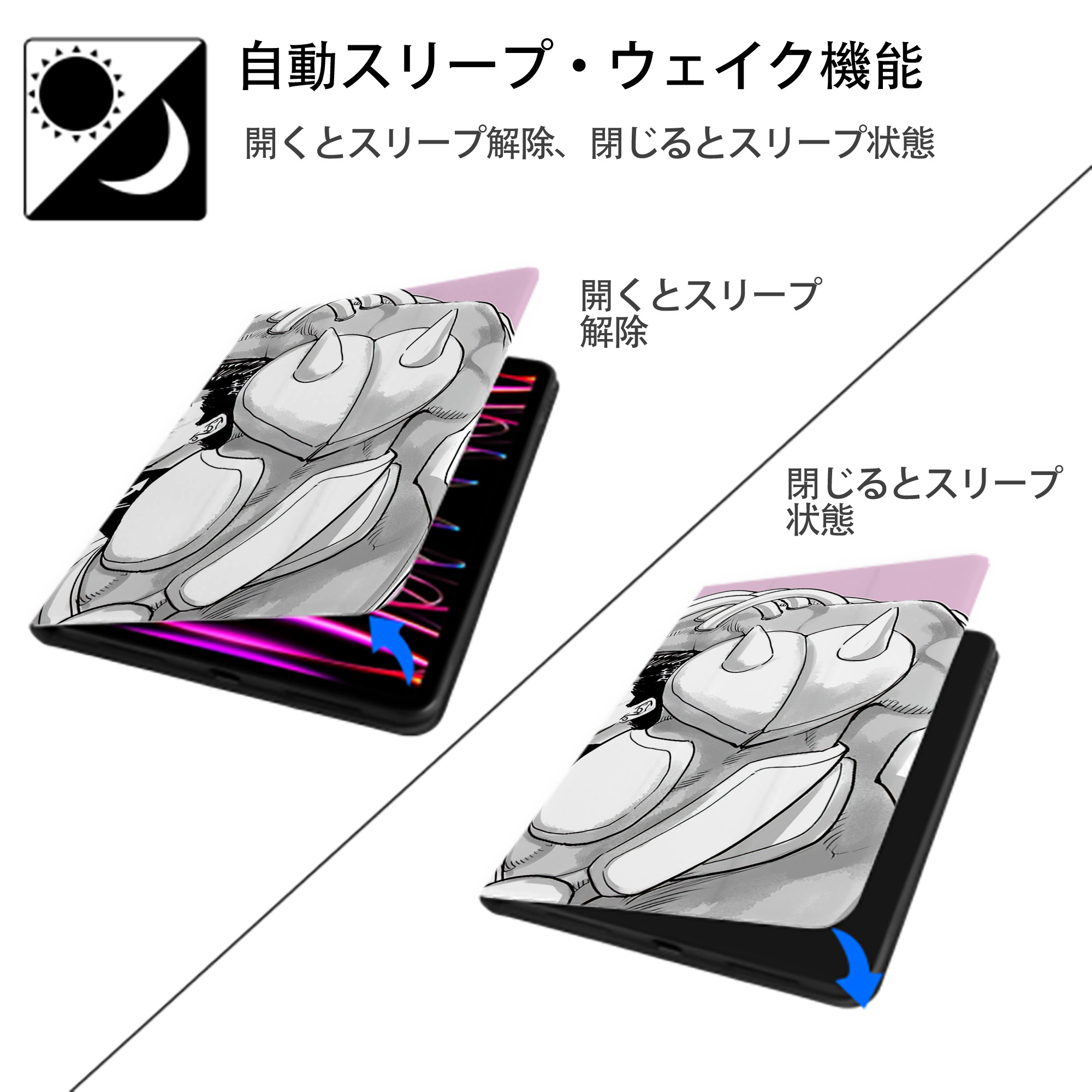 ジョジョの奇妙な冒険 JoJo's Bizarre Adventure IPadケース ペンホルダー付き ブックスタイルデザイン