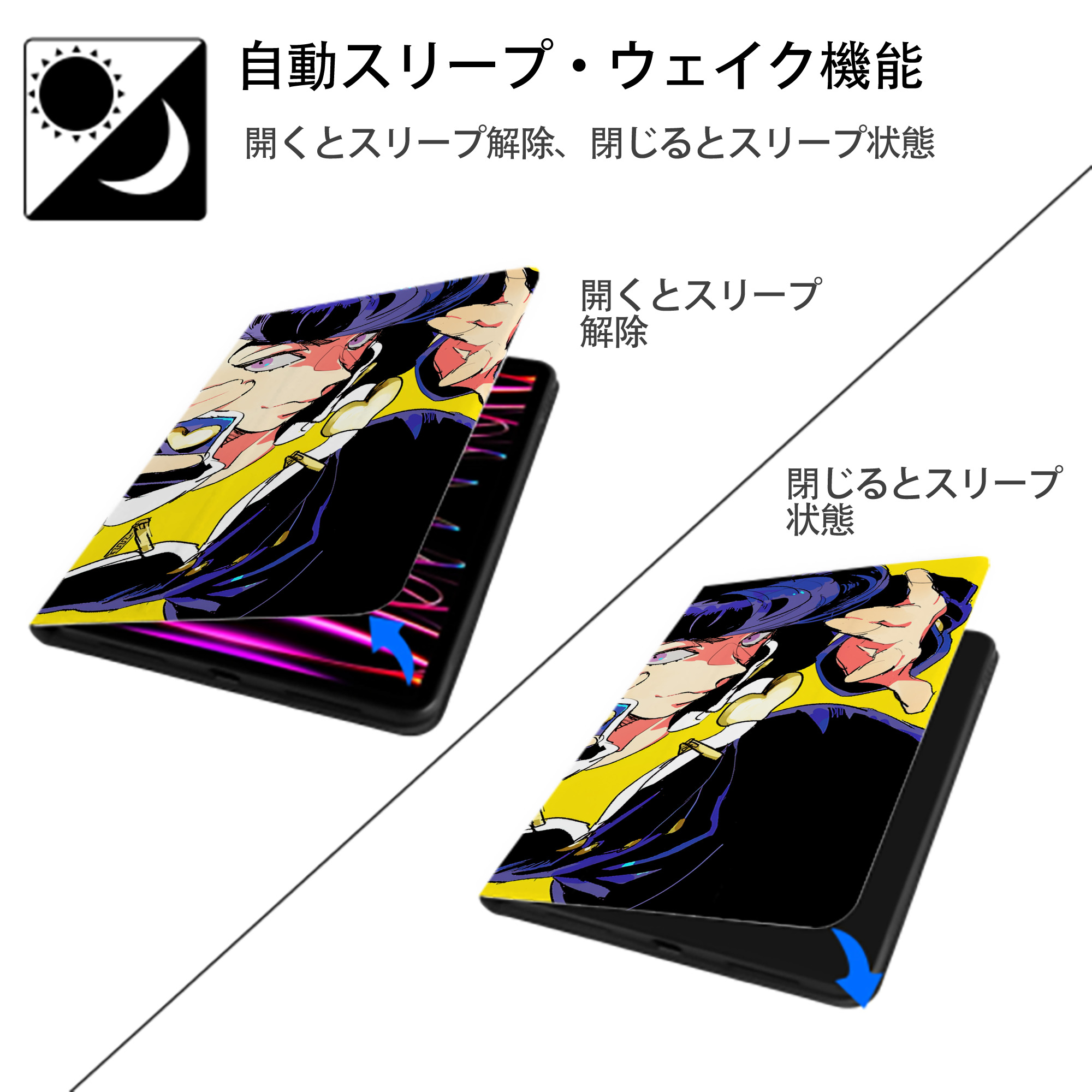 ジョジョの奇妙な冒険 JoJo's Bizarre Adventure IPadケース ペンホルダー付き ブックスタイルデザイン