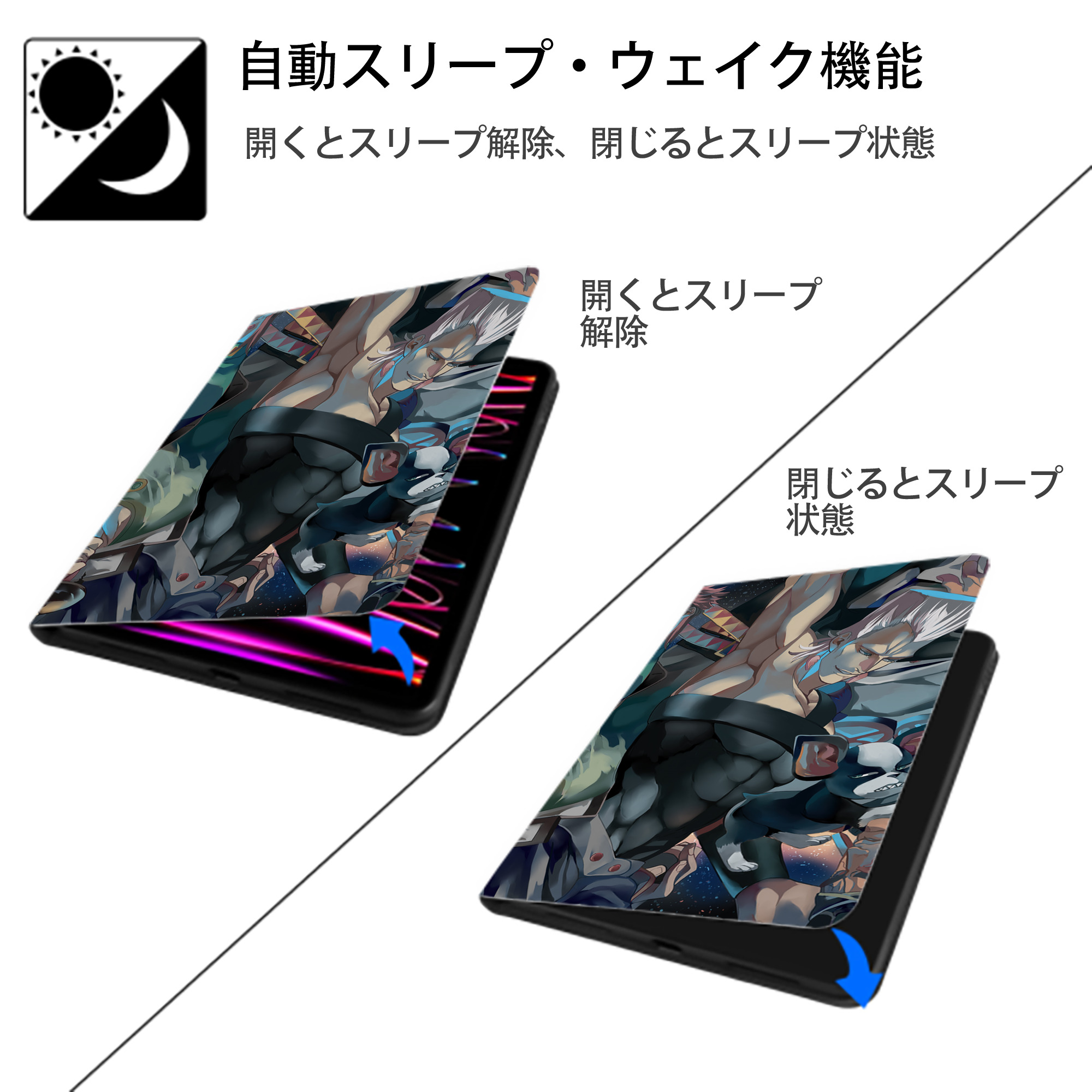 ジョジョの奇妙な冒険 JoJo's Bizarre Adventure IPadケース ペンホルダー付き ブックスタイルデザイン