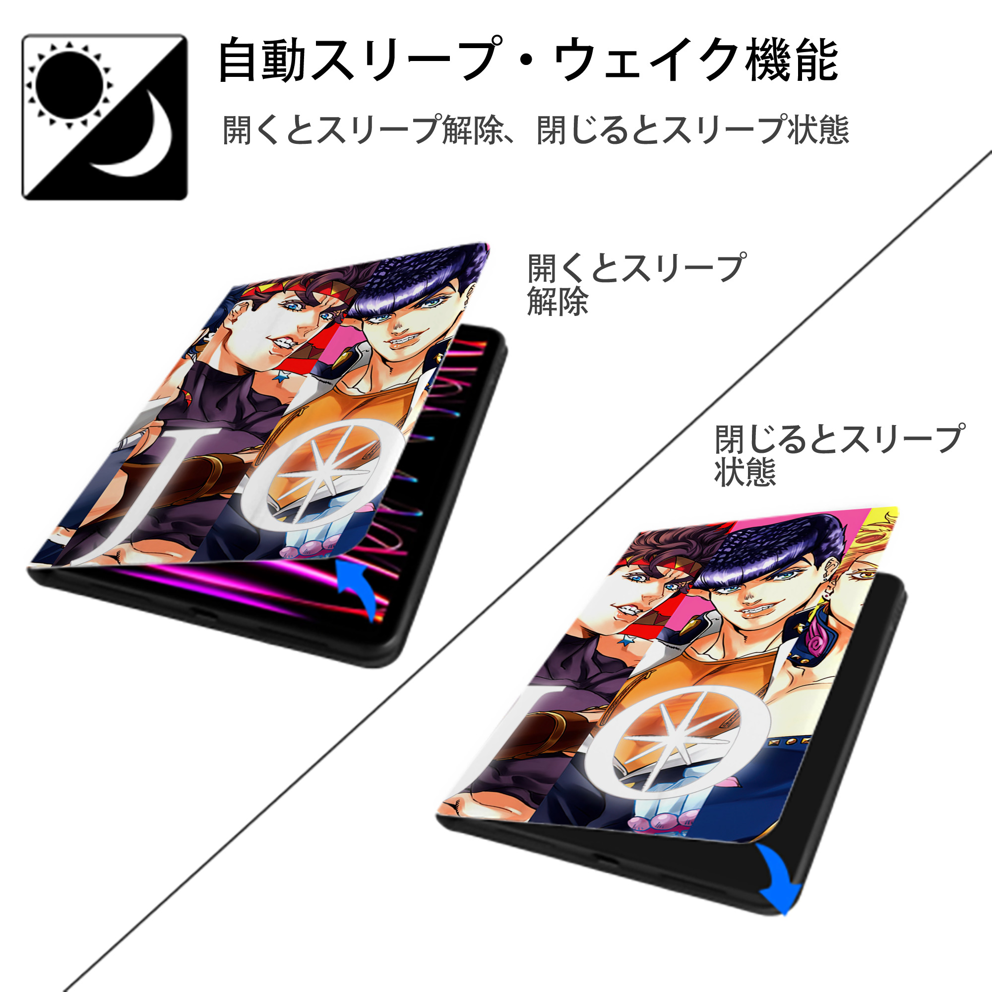 ジョジョの奇妙な冒険 JoJo's Bizarre Adventure IPadケース ペンホルダー付き ブックスタイルデザイン
