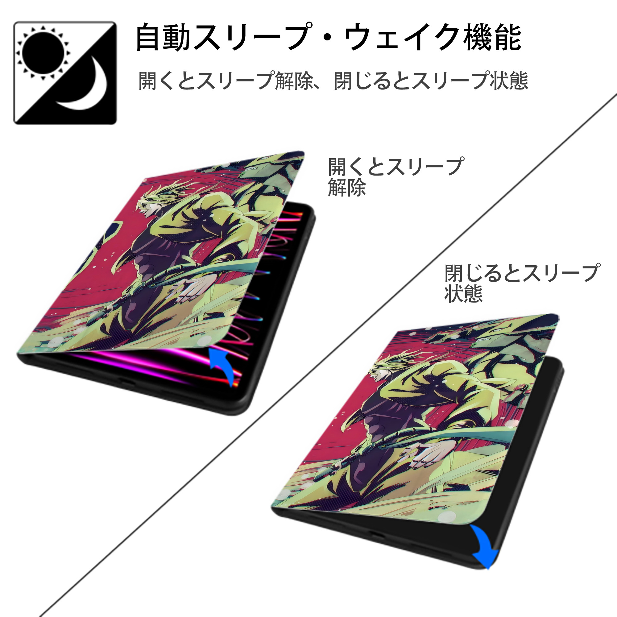 ジョジョの奇妙な冒険 JoJo's Bizarre Adventure IPadケース ペンホルダー付き ブックスタイルデザイン