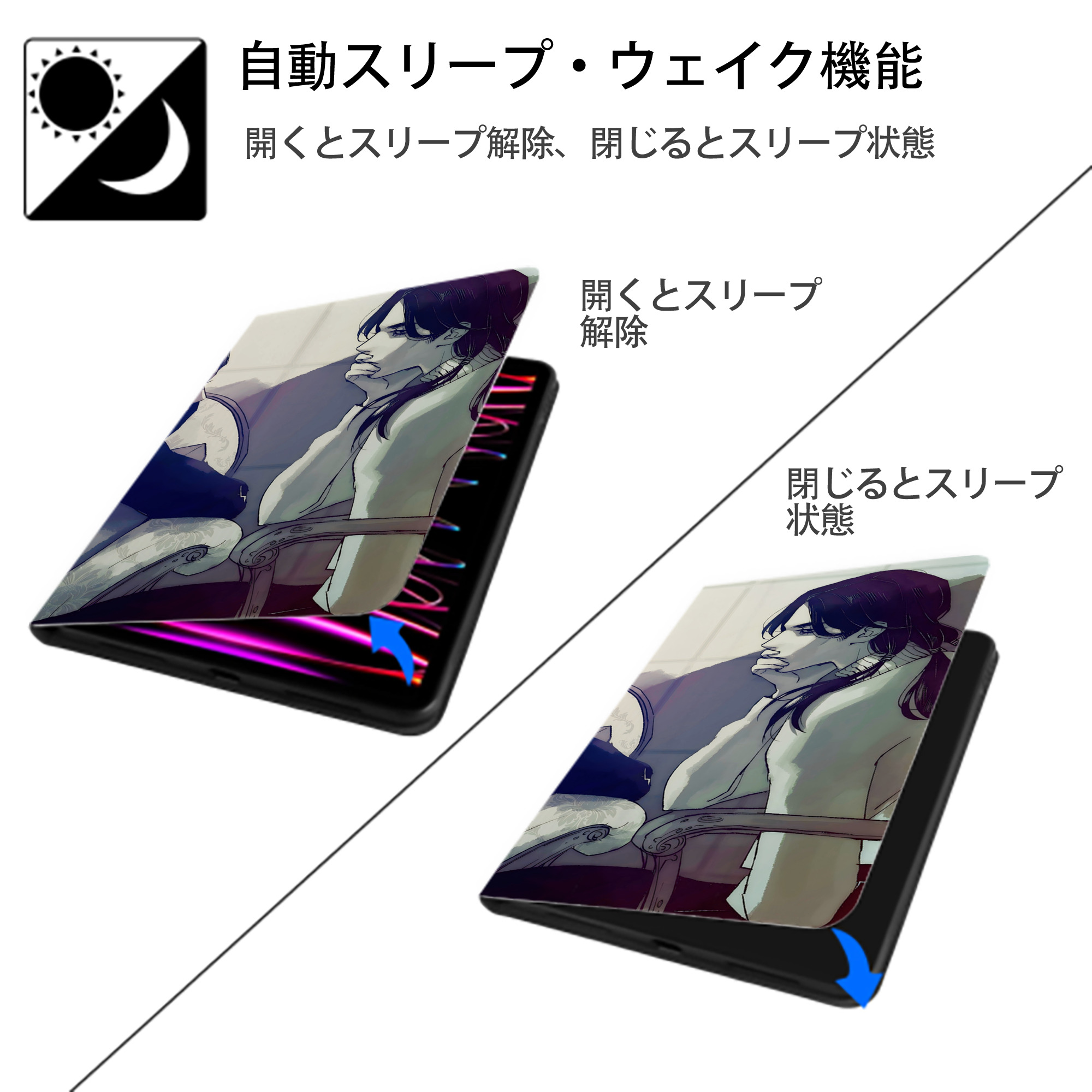 ジョジョの奇妙な冒険 JoJo's Bizarre Adventure IPadケース ペンホルダー付き ブックスタイルデザイン