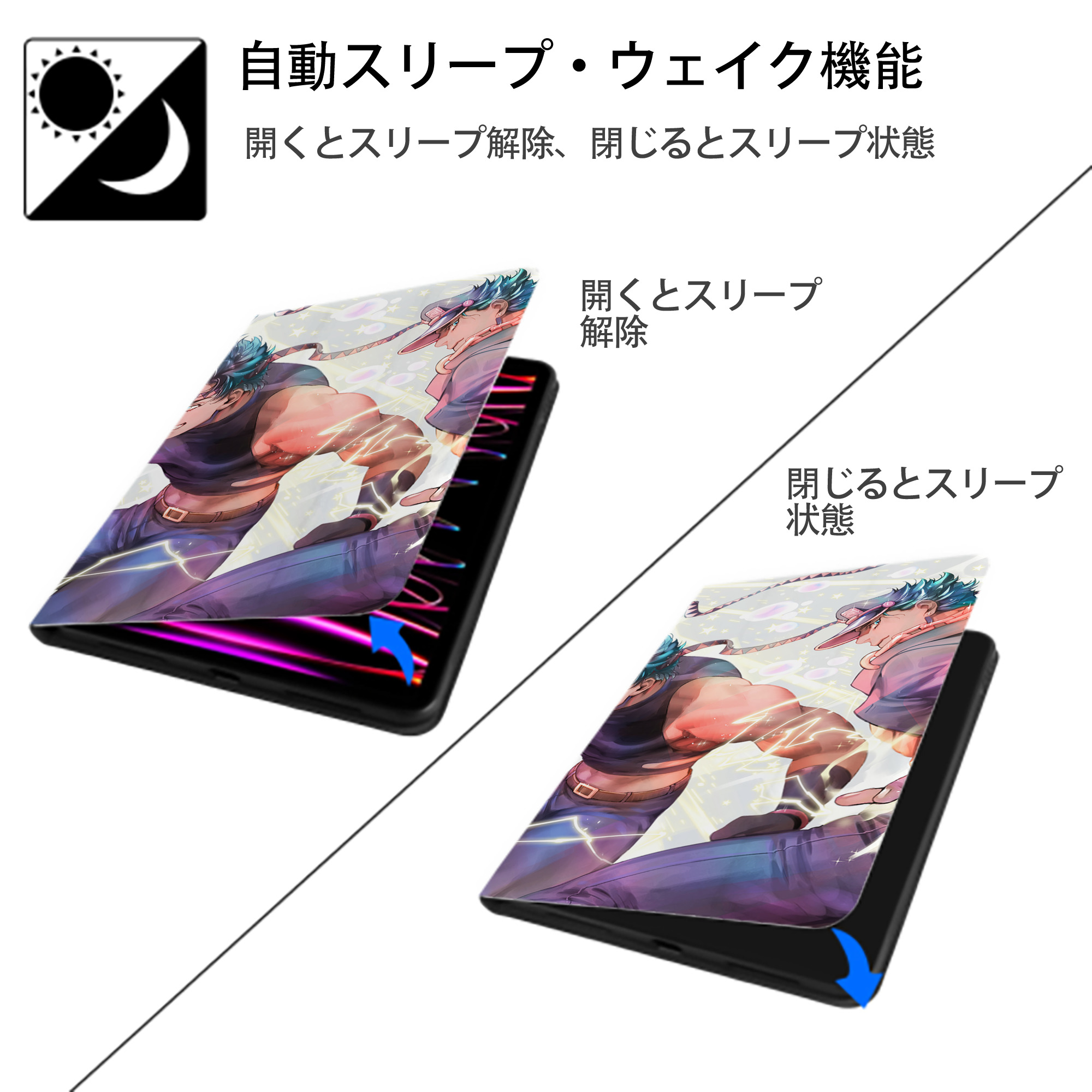 ジョジョの奇妙な冒険 JoJo's Bizarre Adventure IPadケース ペンホルダー付き ブックスタイルデザイン