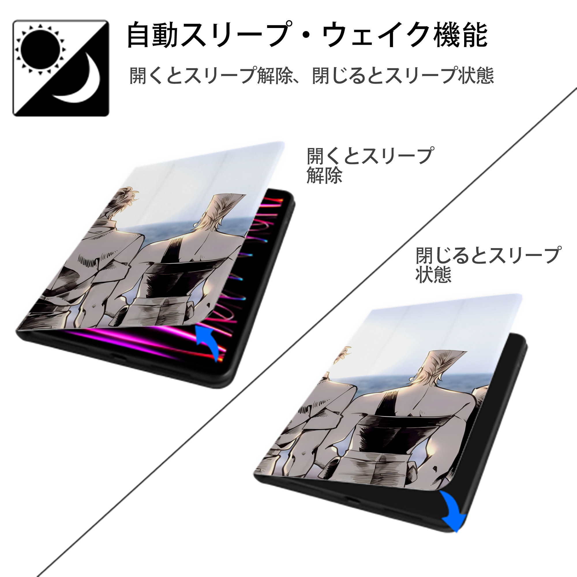 ジョジョの奇妙な冒険 JoJo's Bizarre Adventure IPadケース ペンホルダー付き ブックスタイルデザイン