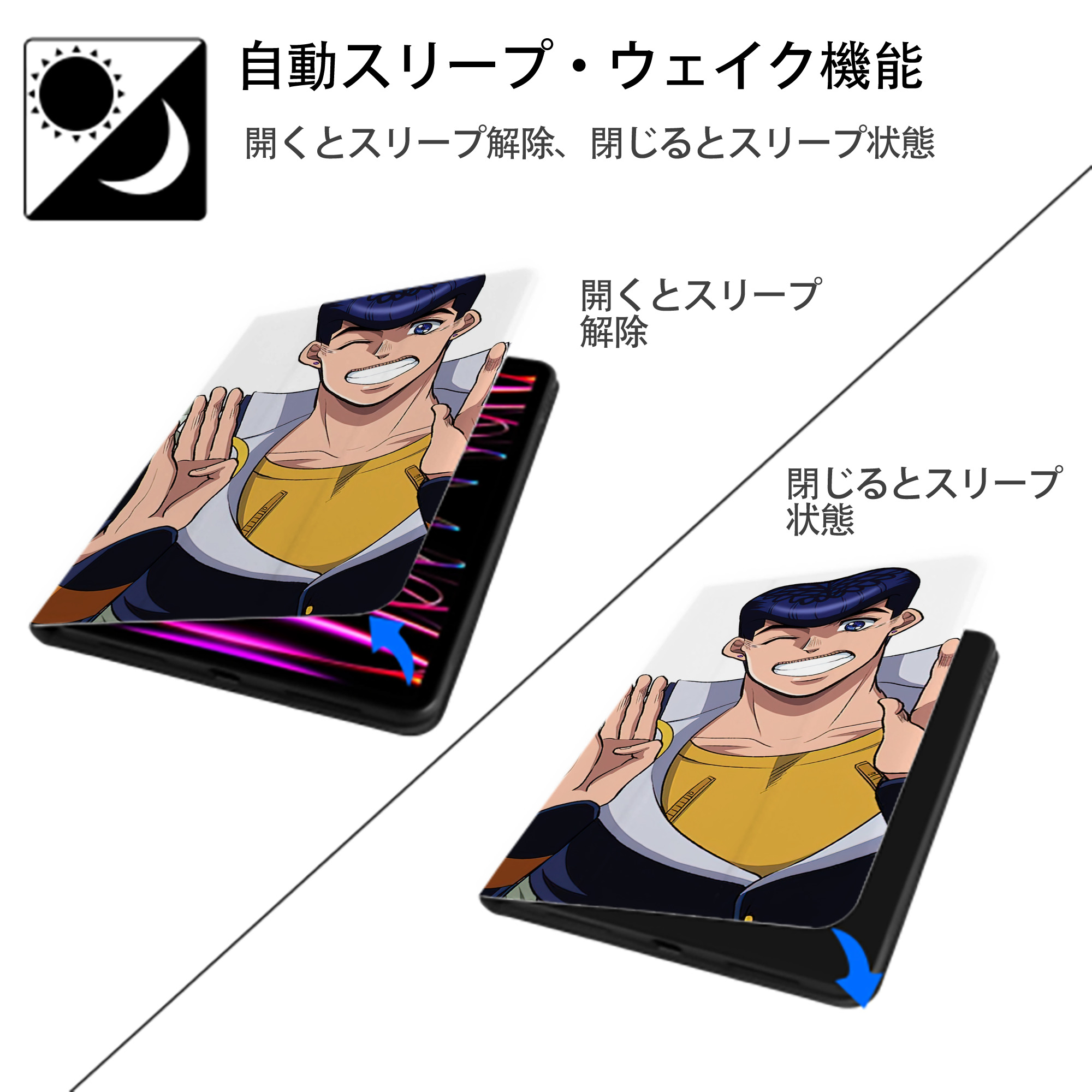 ジョジョの奇妙な冒険 JoJo's Bizarre Adventure IPadケース ペンホルダー付き ブックスタイルデザイン