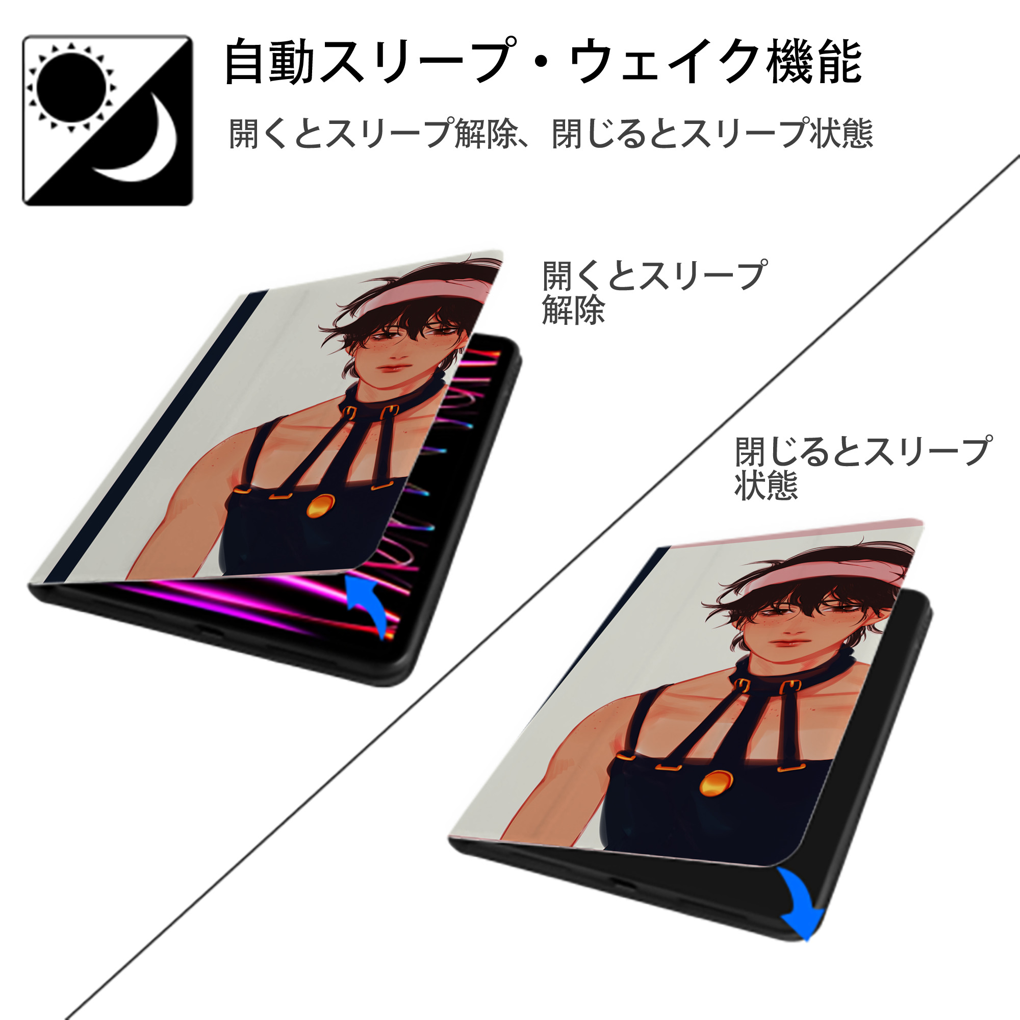 ジョジョの奇妙な冒険 JoJo's Bizarre Adventure IPadケース ペンホルダー付き ブックスタイルデザイン