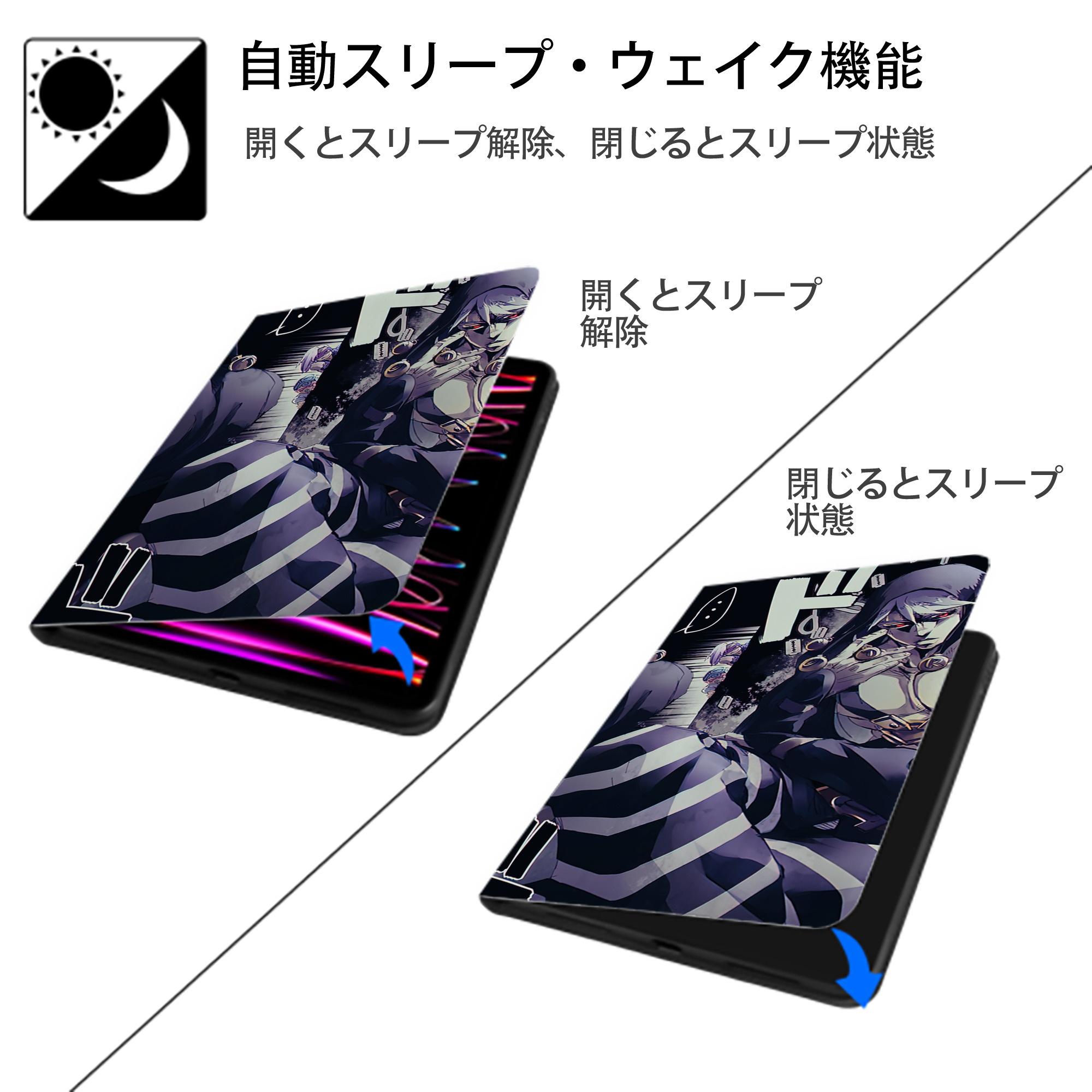 ジョジョの奇妙な冒険 JoJo's Bizarre Adventure IPadケース ペンホルダー付き ブックスタイルデザイン