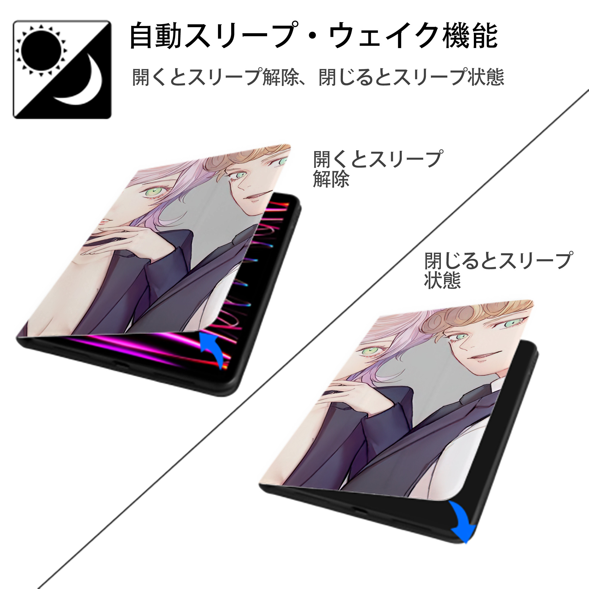 ジョジョの奇妙な冒険 JoJo's Bizarre Adventure IPadケース ペンホルダー付き ブックスタイルデザイン