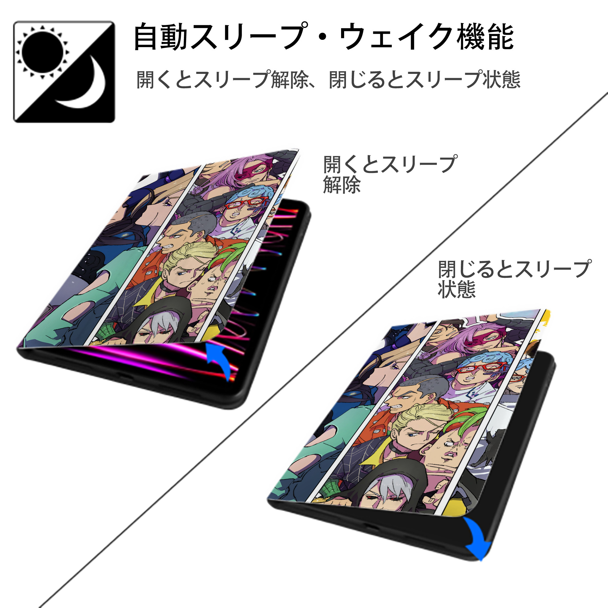 ジョジョの奇妙な冒険 JoJo's Bizarre Adventure IPadケース ペンホルダー付き ブックスタイルデザイン