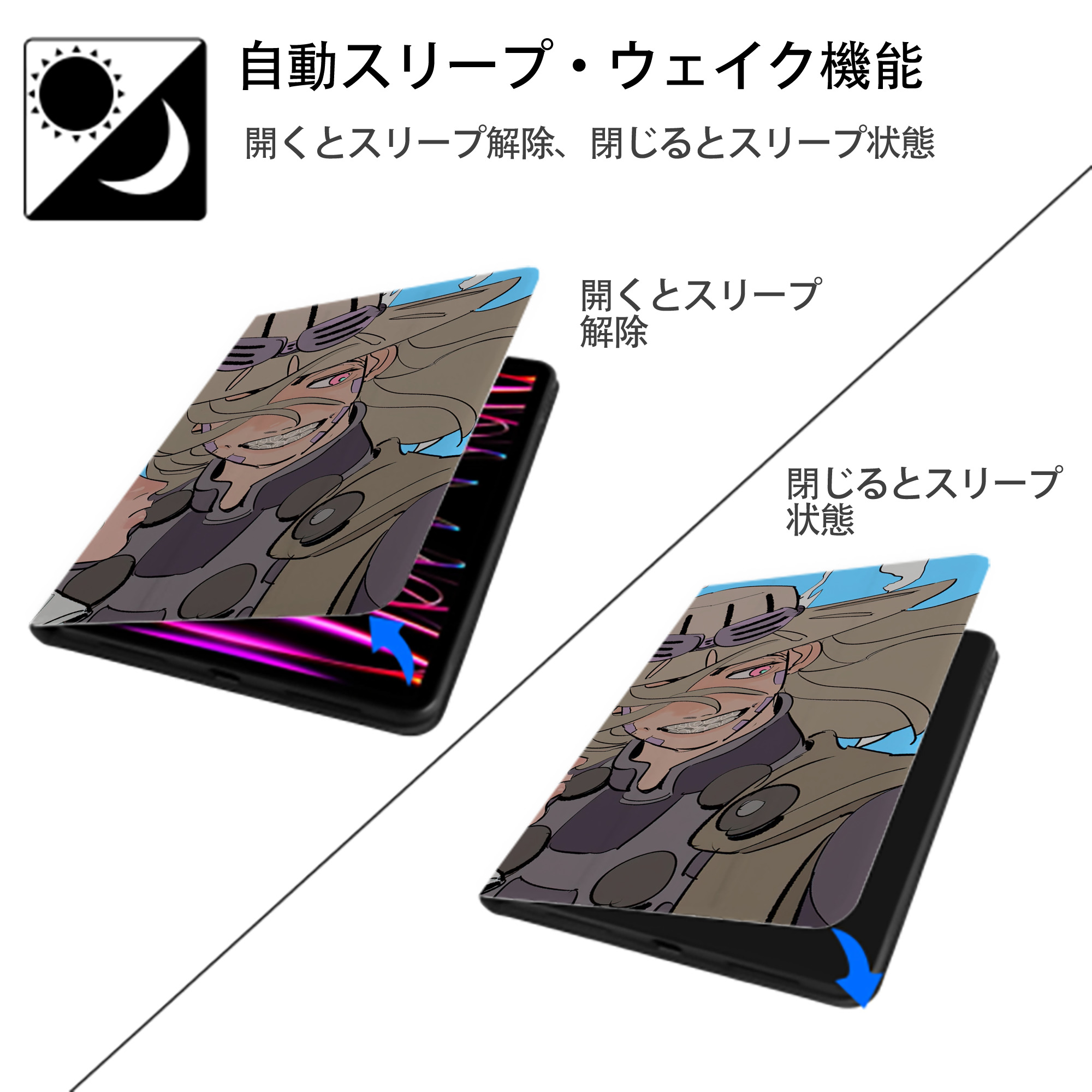 ジョジョの奇妙な冒険 JoJo's Bizarre Adventure IPadケース ペンホルダー付き ブックスタイルデザイン