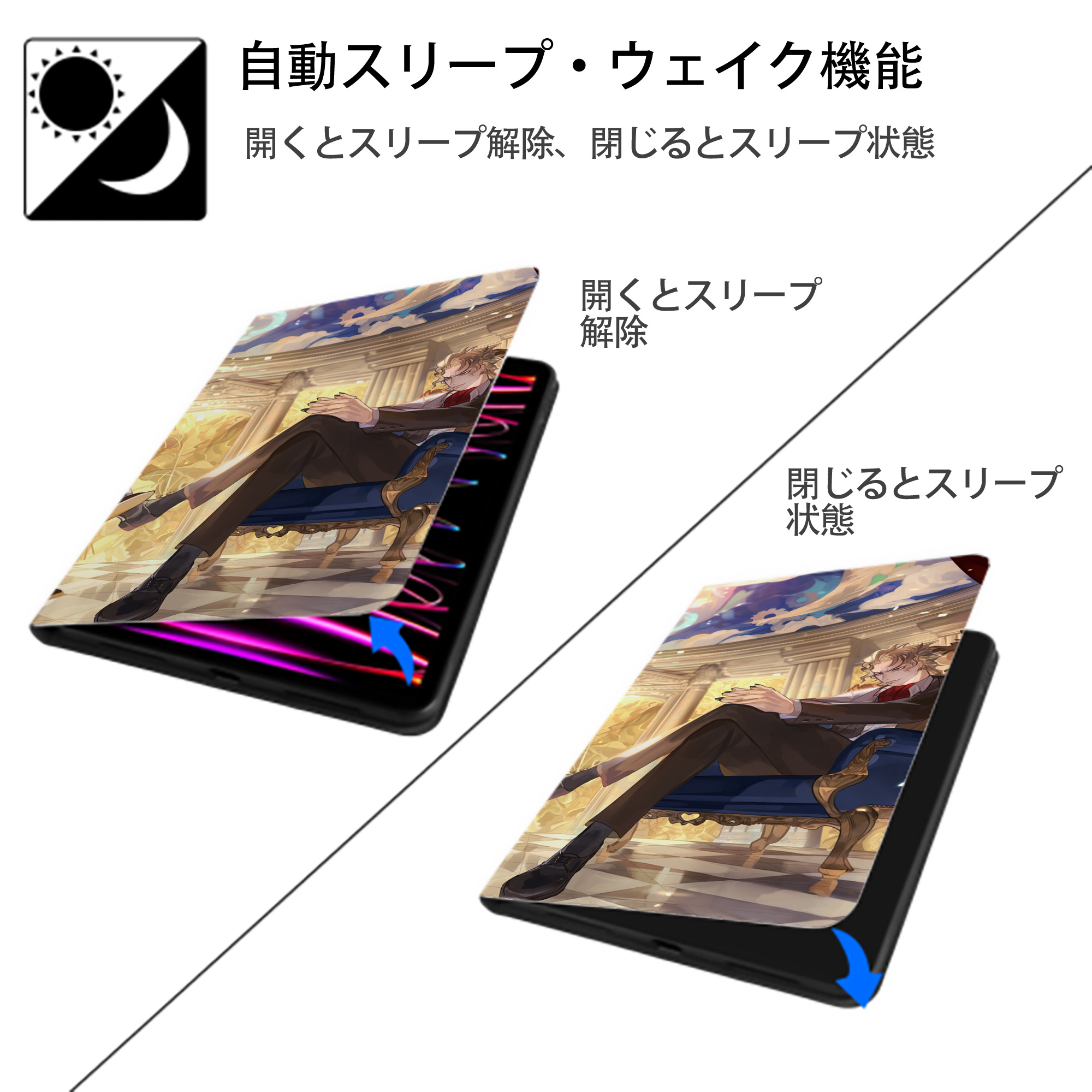 ジョジョの奇妙な冒険 JoJo's Bizarre Adventure IPadケース ペンホルダー付き ブックスタイルデザイン
